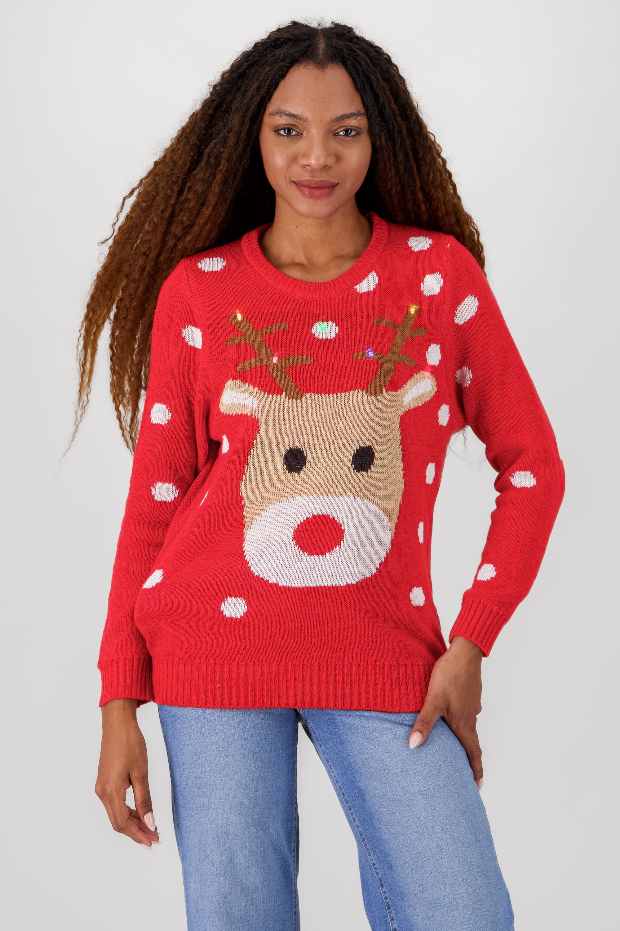 Reindeer Sweater with Lights and Music RED COMBO