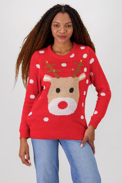 Reindeer Sweater with Lights and Music RED COMBO