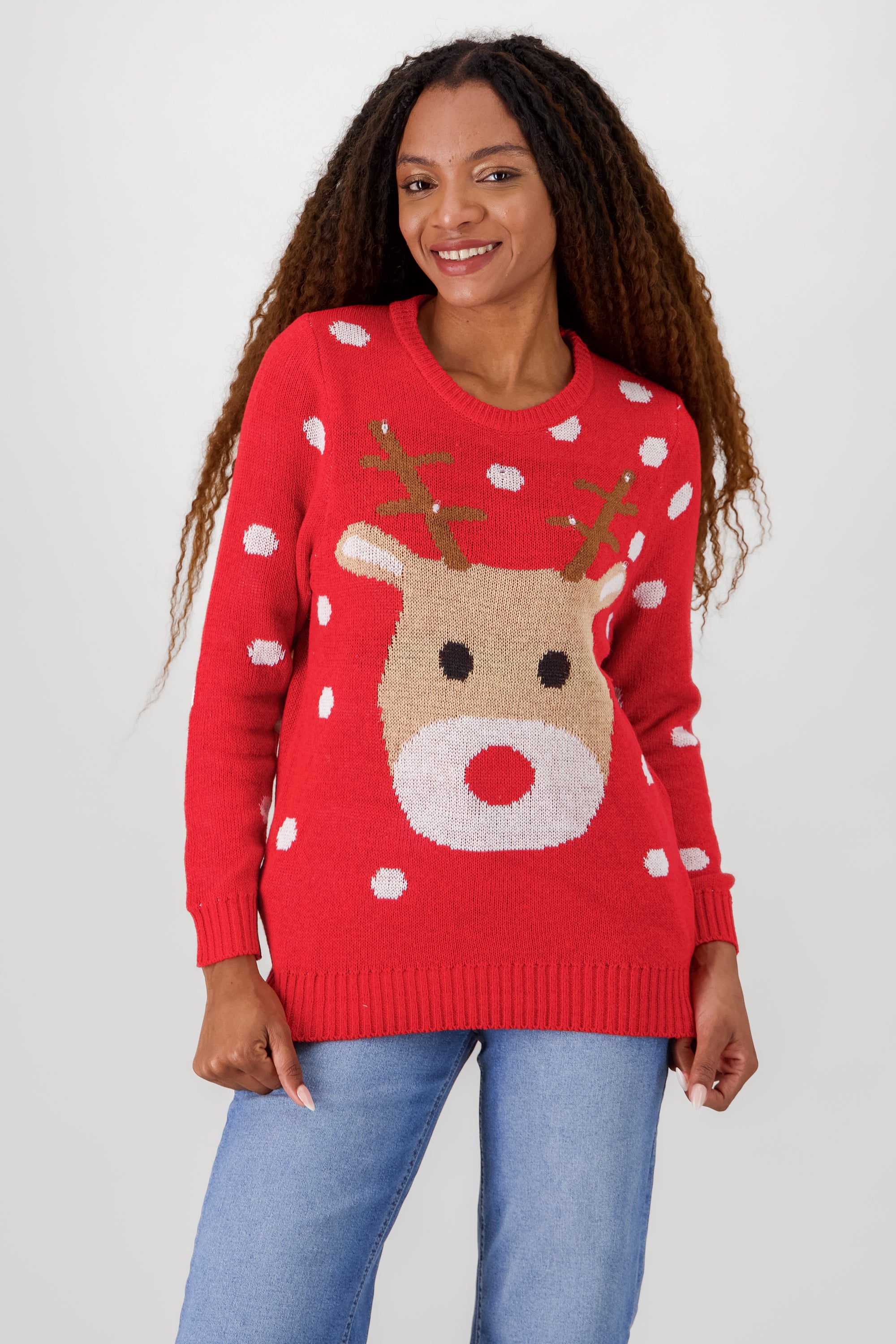 Reindeer Sweater with Lights and Music RED COMBO