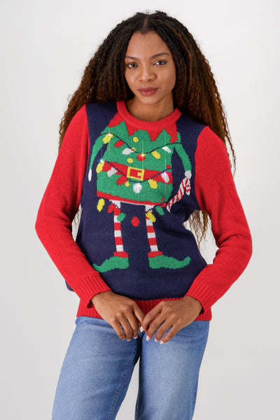 Christmas Elf Sweater with lights and music NAVY COMBO