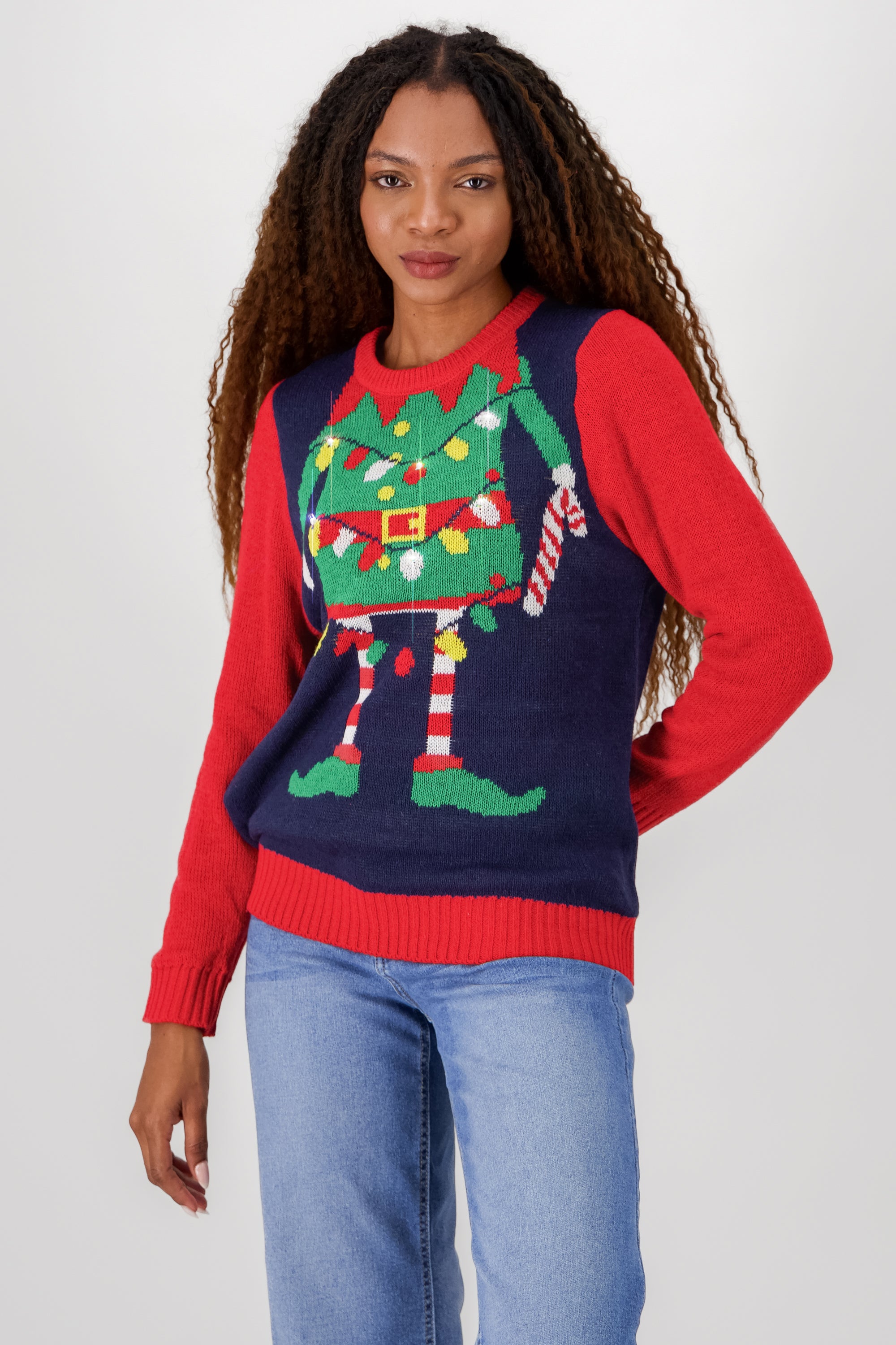 Christmas Elf Sweater with lights and music NAVY COMBO