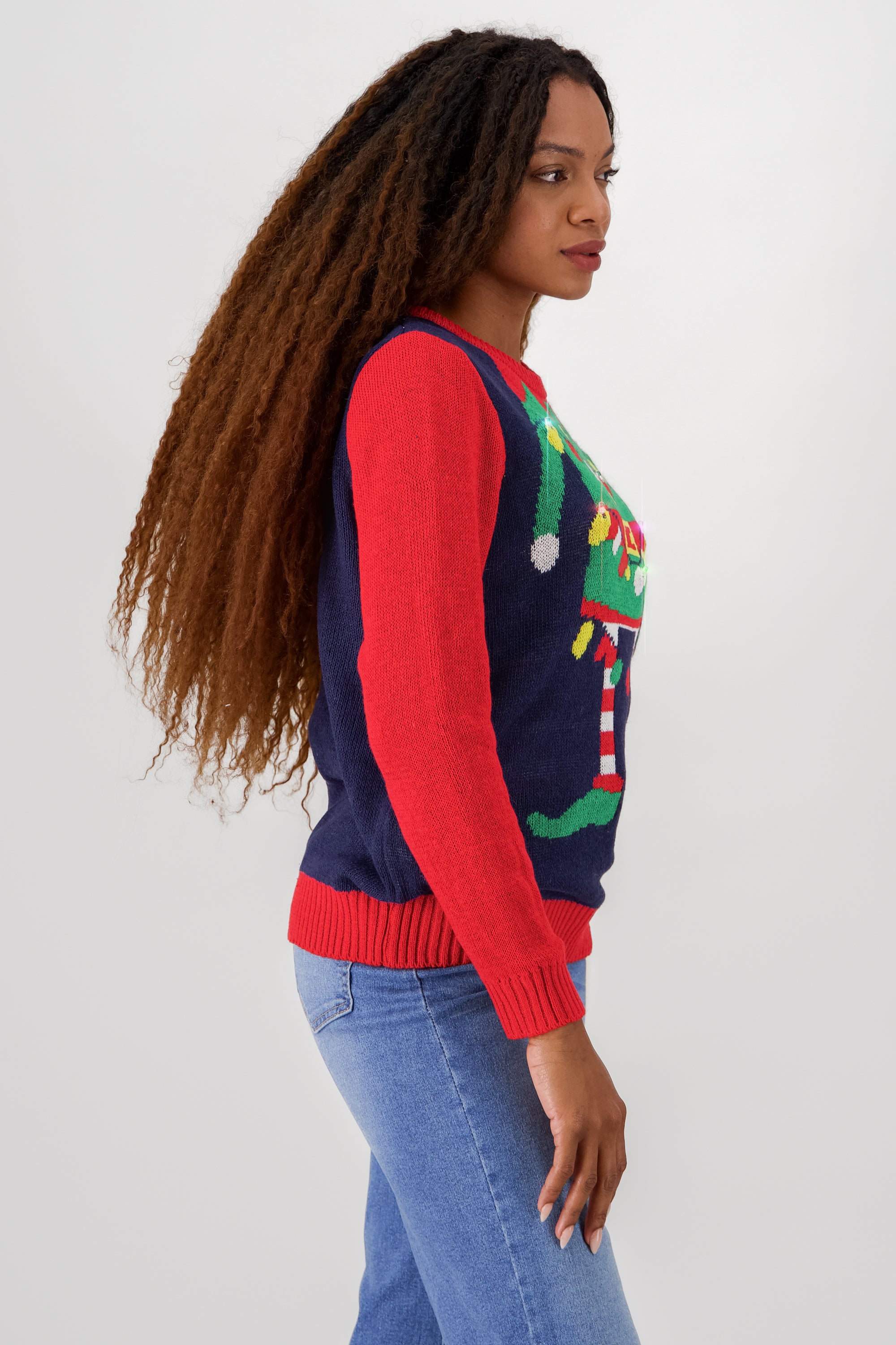 Christmas Elf Sweater with lights and music NAVY COMBO