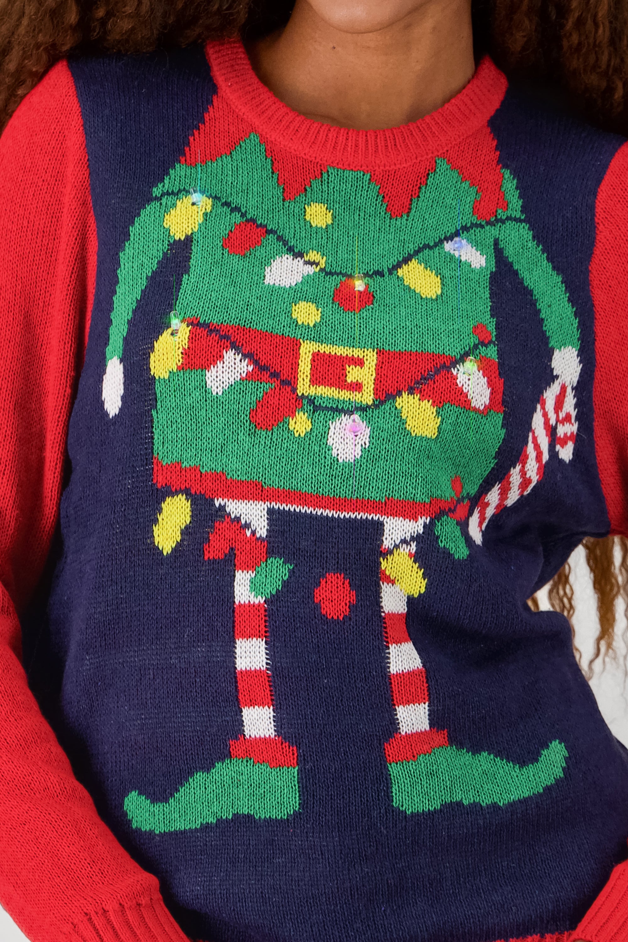 Christmas Elf Sweater with lights and music NAVY COMBO