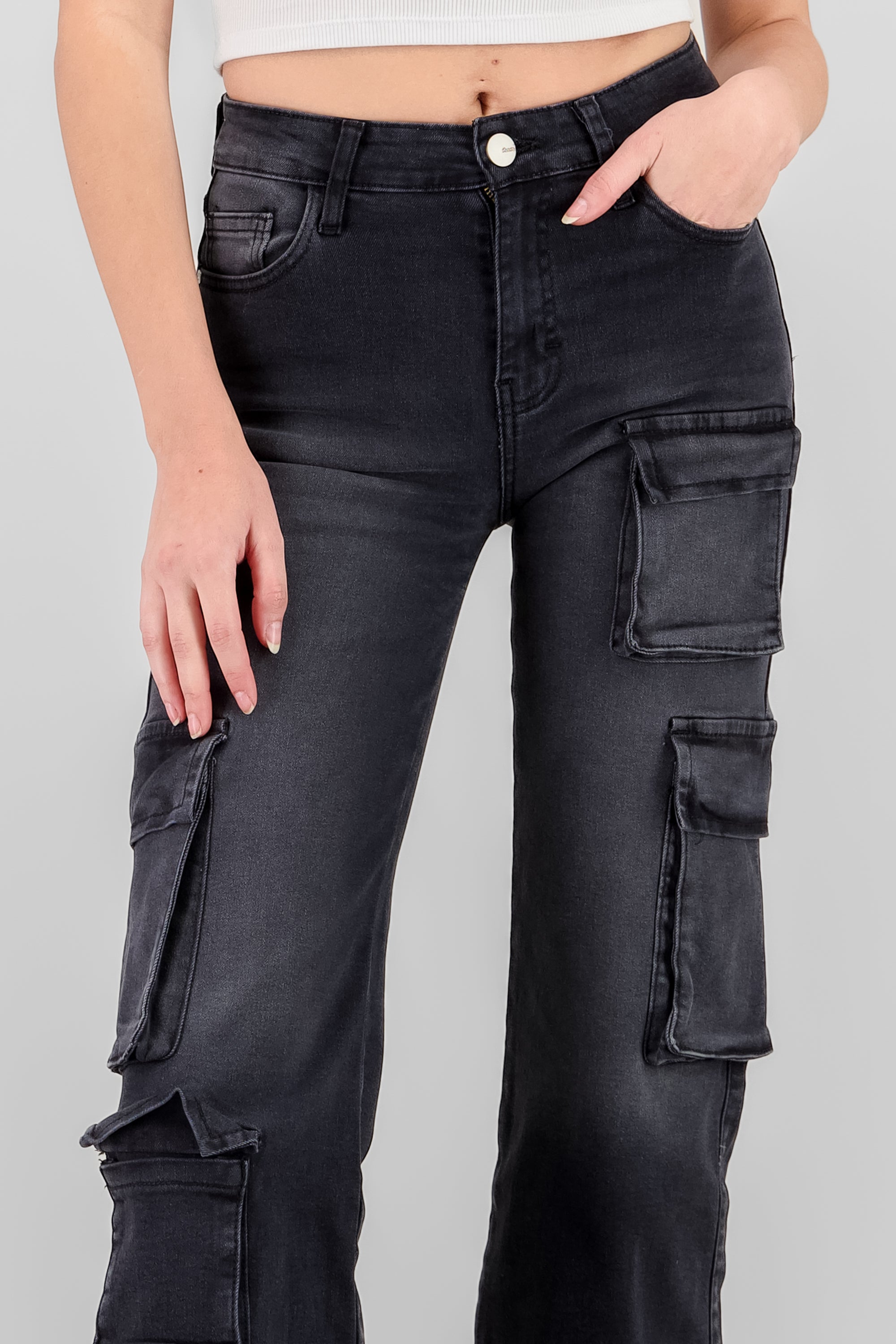 Asymetric Pockets Cargo Jeans BLACK