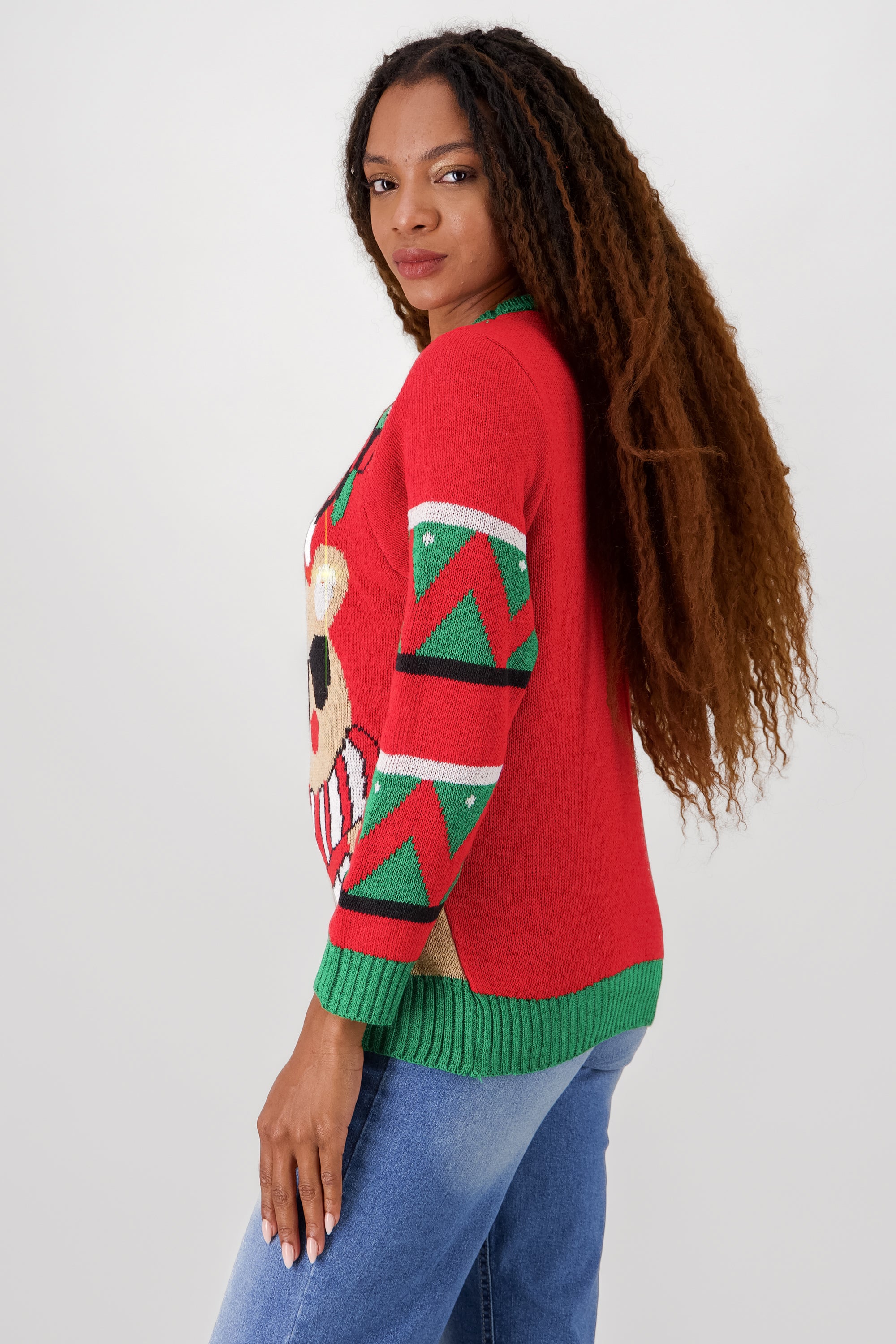 Reindeer Christmas Sweater with Lights and Music RED COMBO