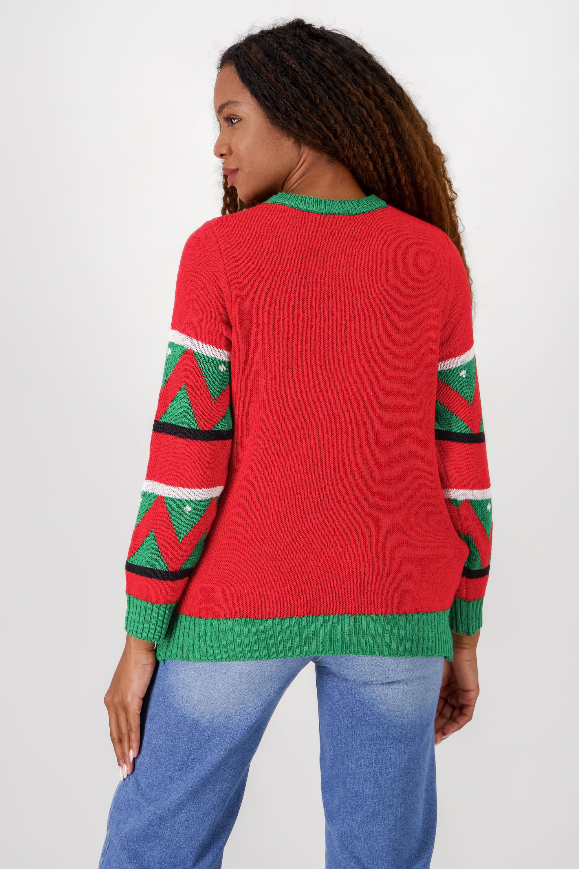 Reindeer Christmas Sweater with Lights and Music RED COMBO