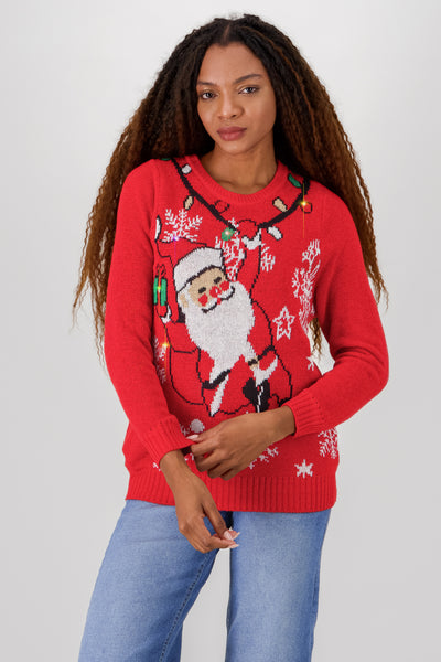 Santa Sweater with lights and music RED COMBO