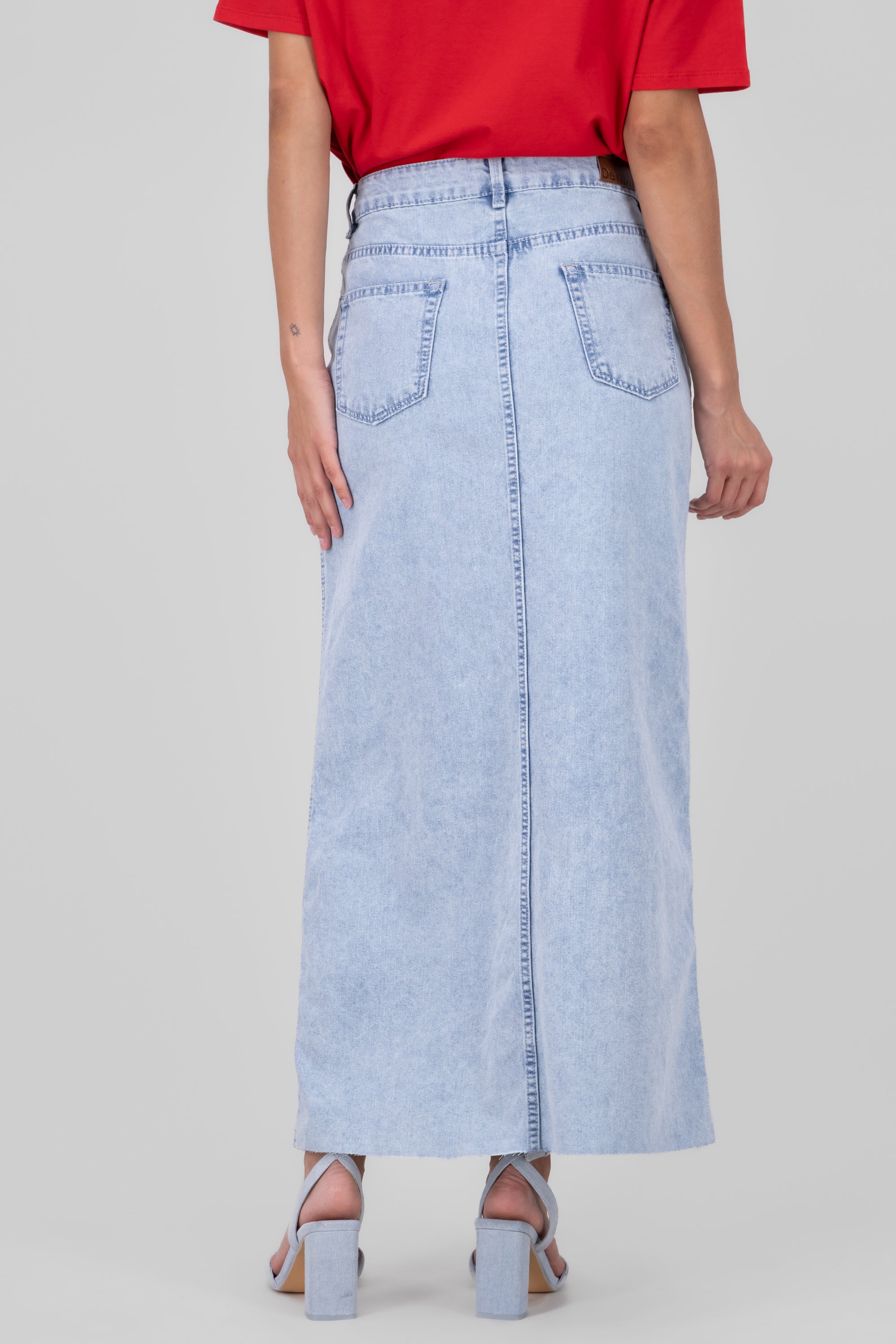 Front Slit Denim Maxi Dress SUPER BLEACHED