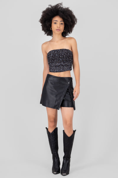 Faux Leather Skort BLACK