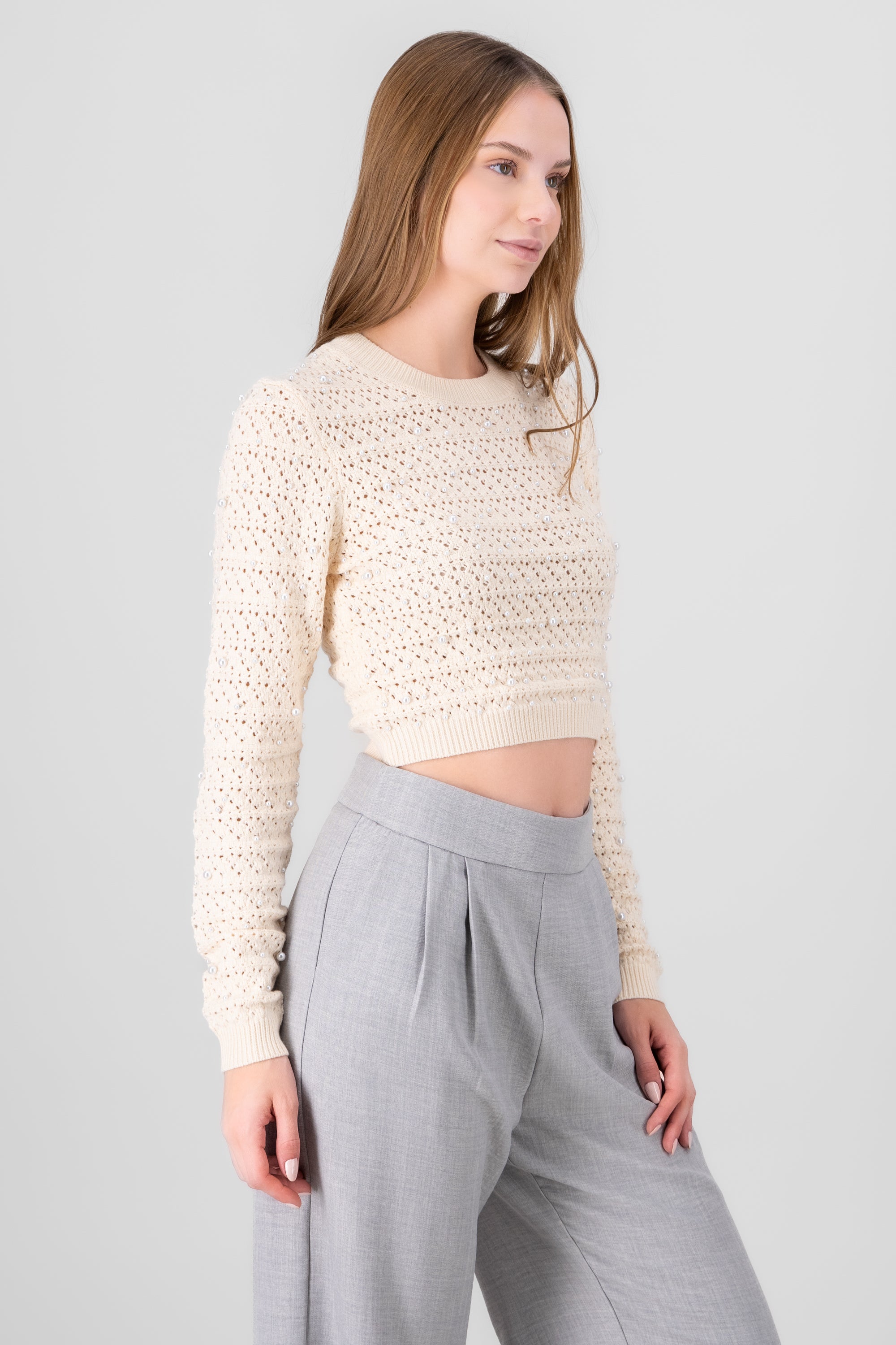 Solid Sweater with Pearls CREAM