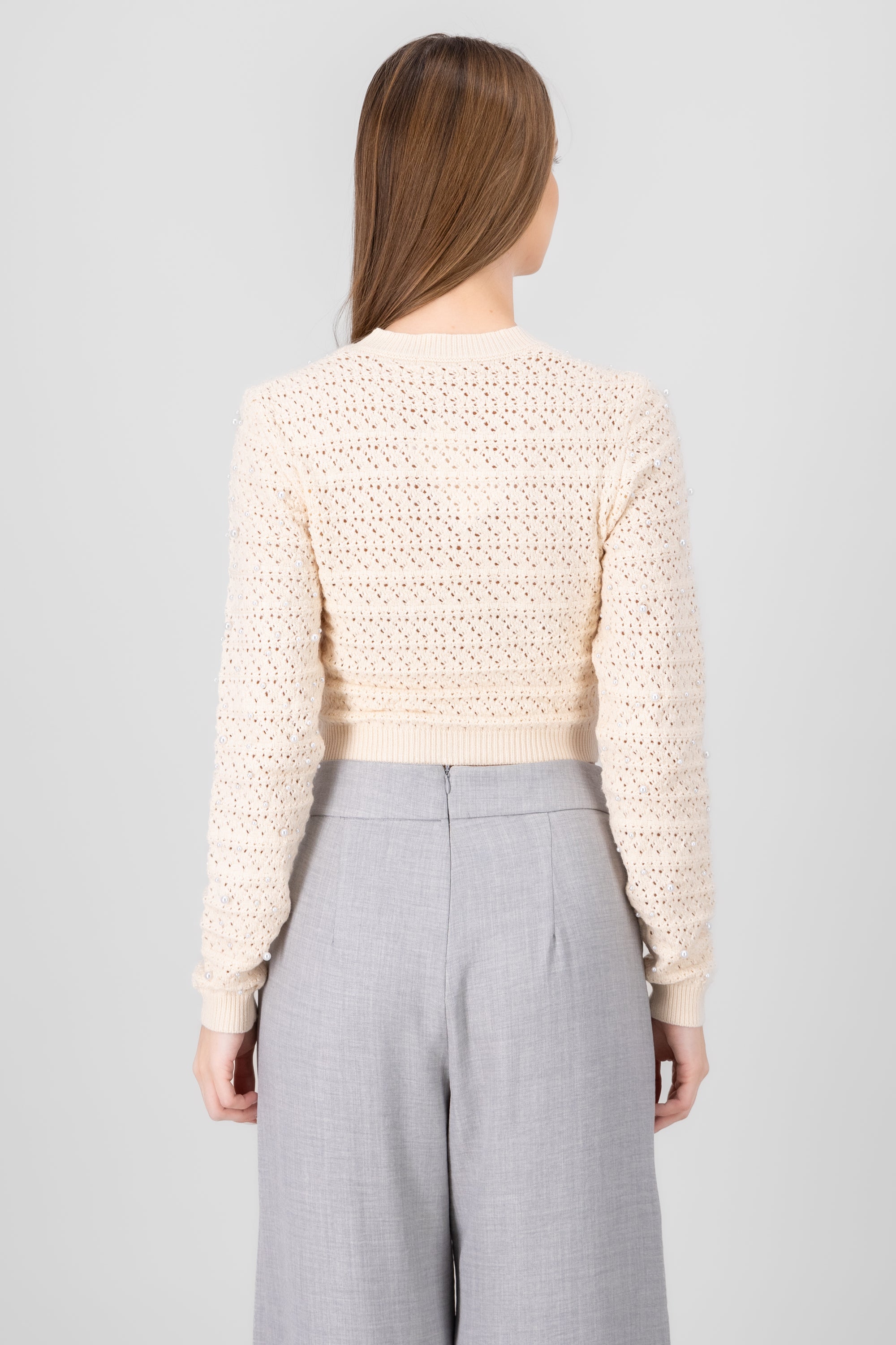 Solid Sweater with Pearls CREAM