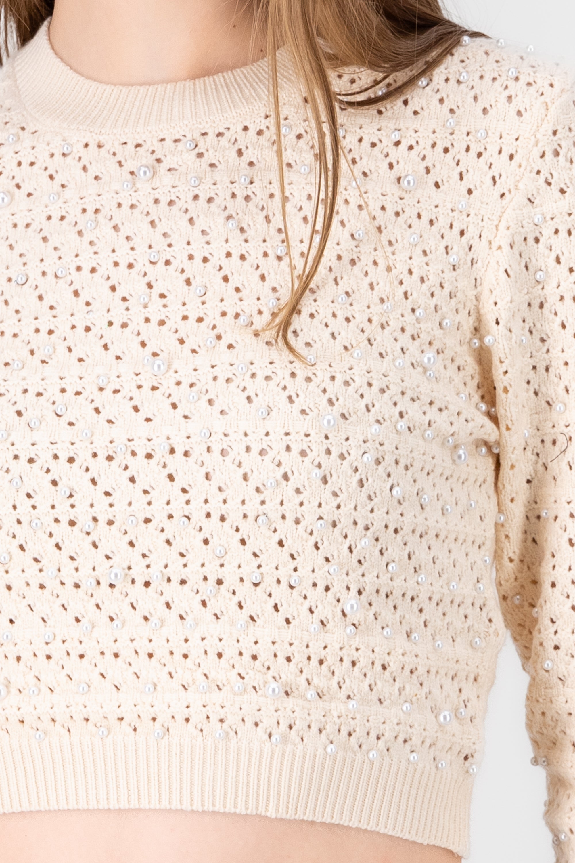 Solid Sweater with Pearls CREAM