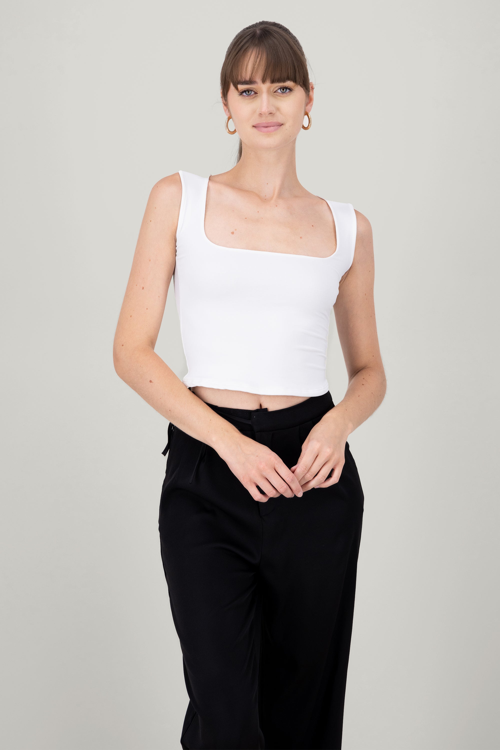 Square Neck Sleeveless Top WHITE