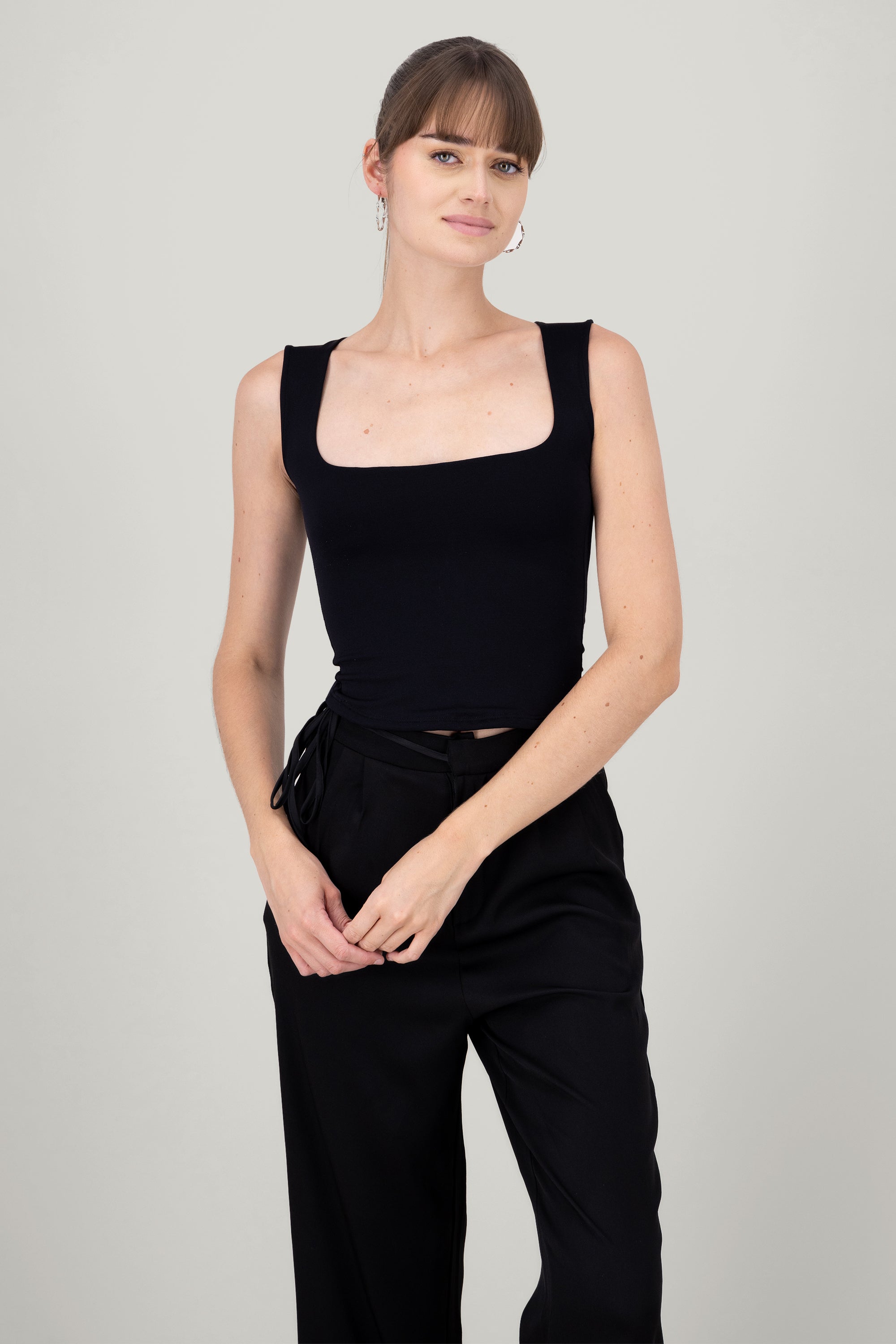 Square Neck Sleeveless Top BLACK