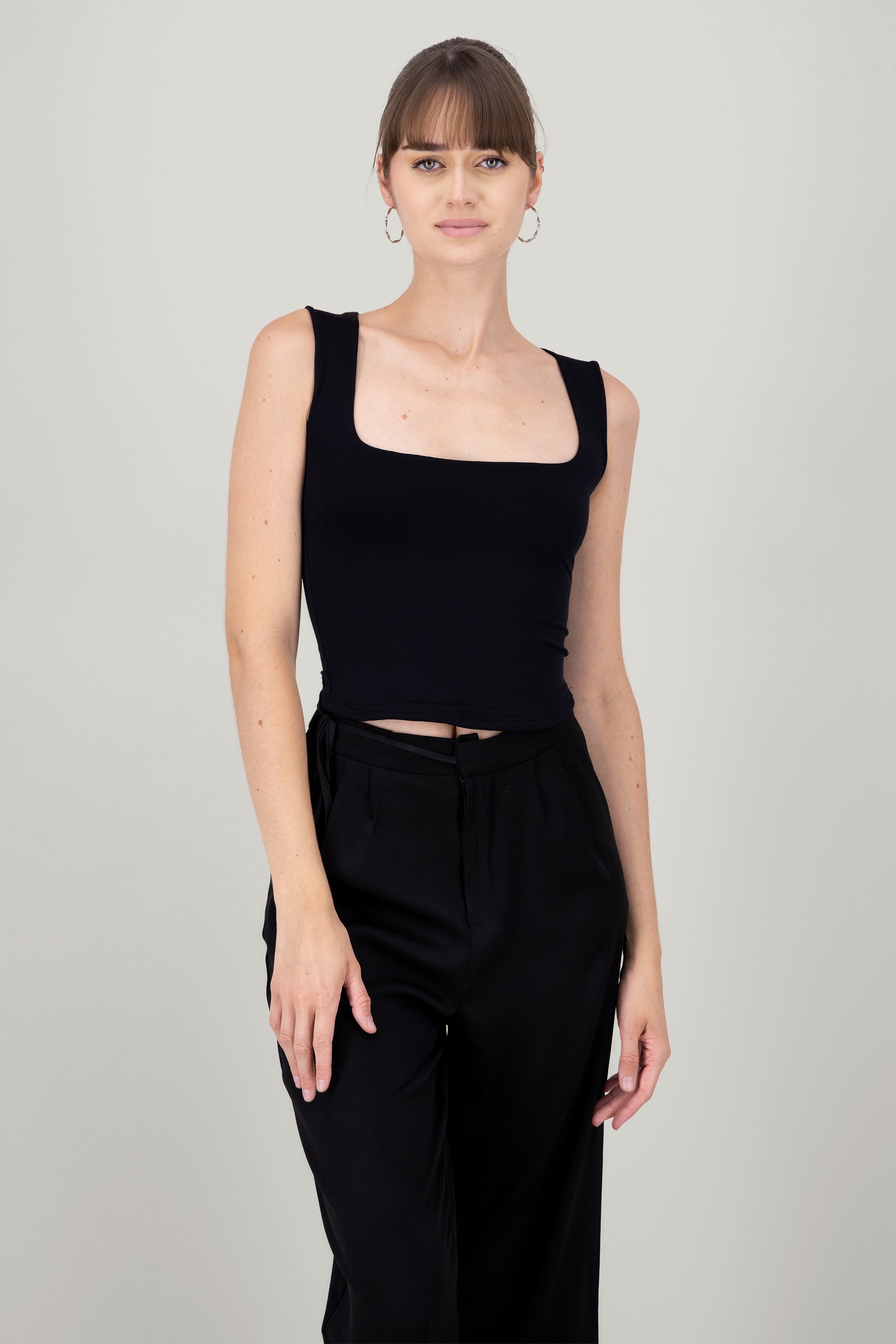 Square Neck Sleeveless Top BLACK