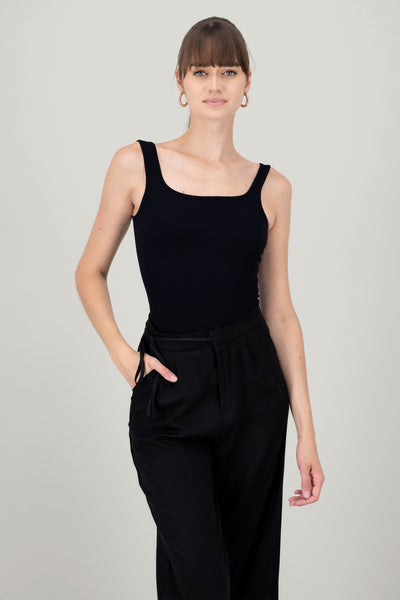 Square Neck Sleeveless Bodysuit BLACK