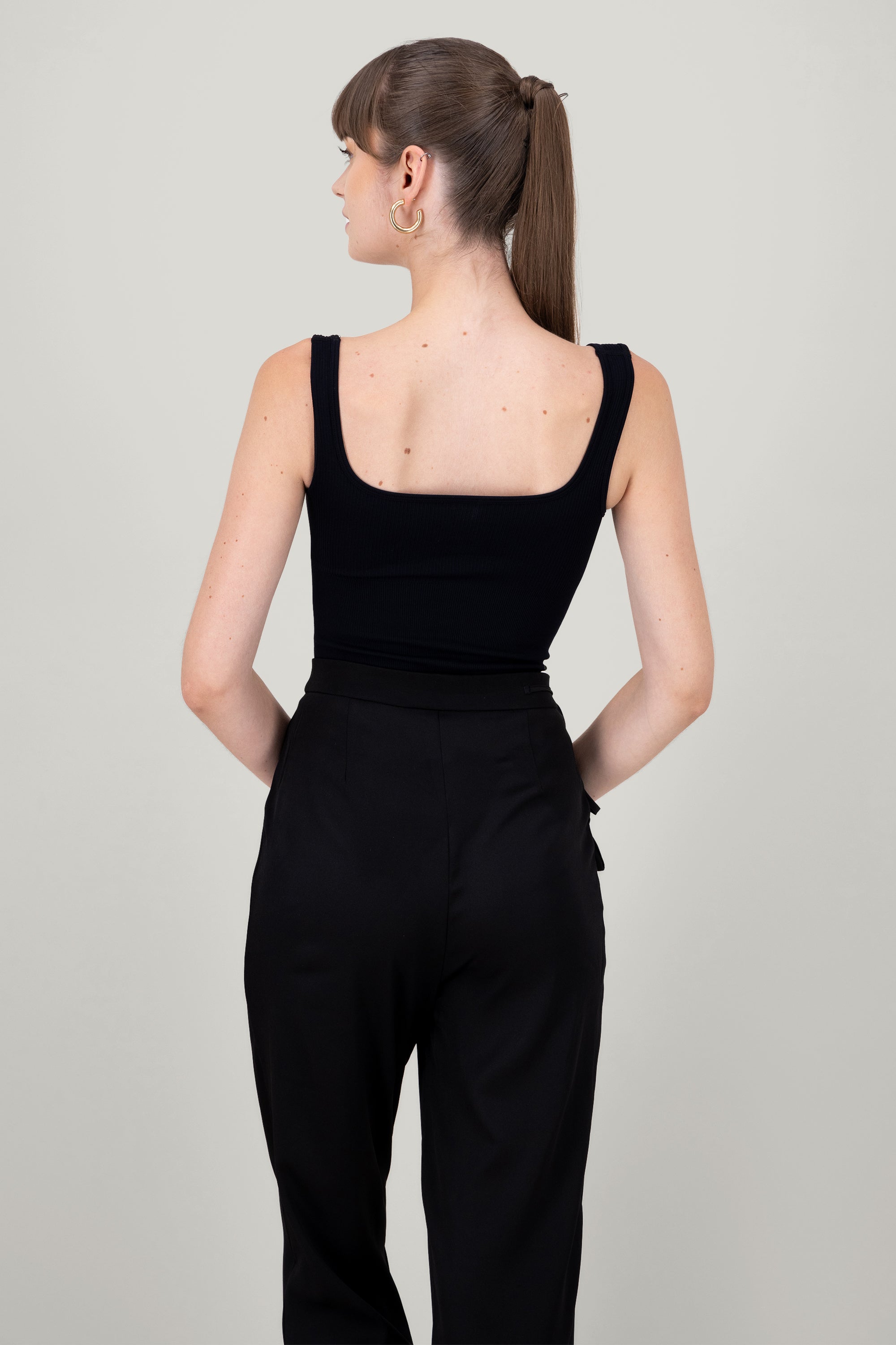 Square Neck Sleeveless Bodysuit BLACK