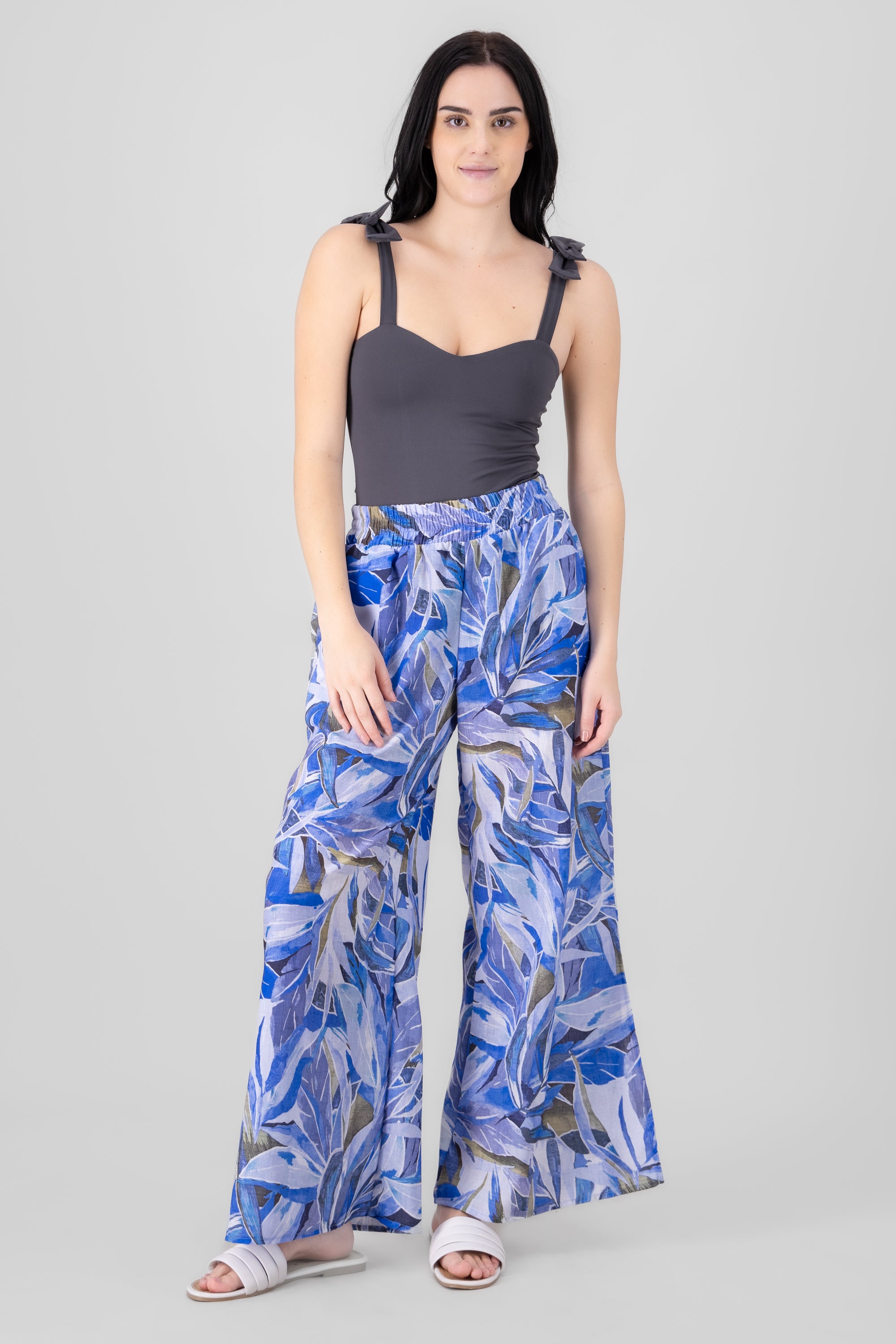 Vacation Floral Printed Fun Pant BLUE COMBO