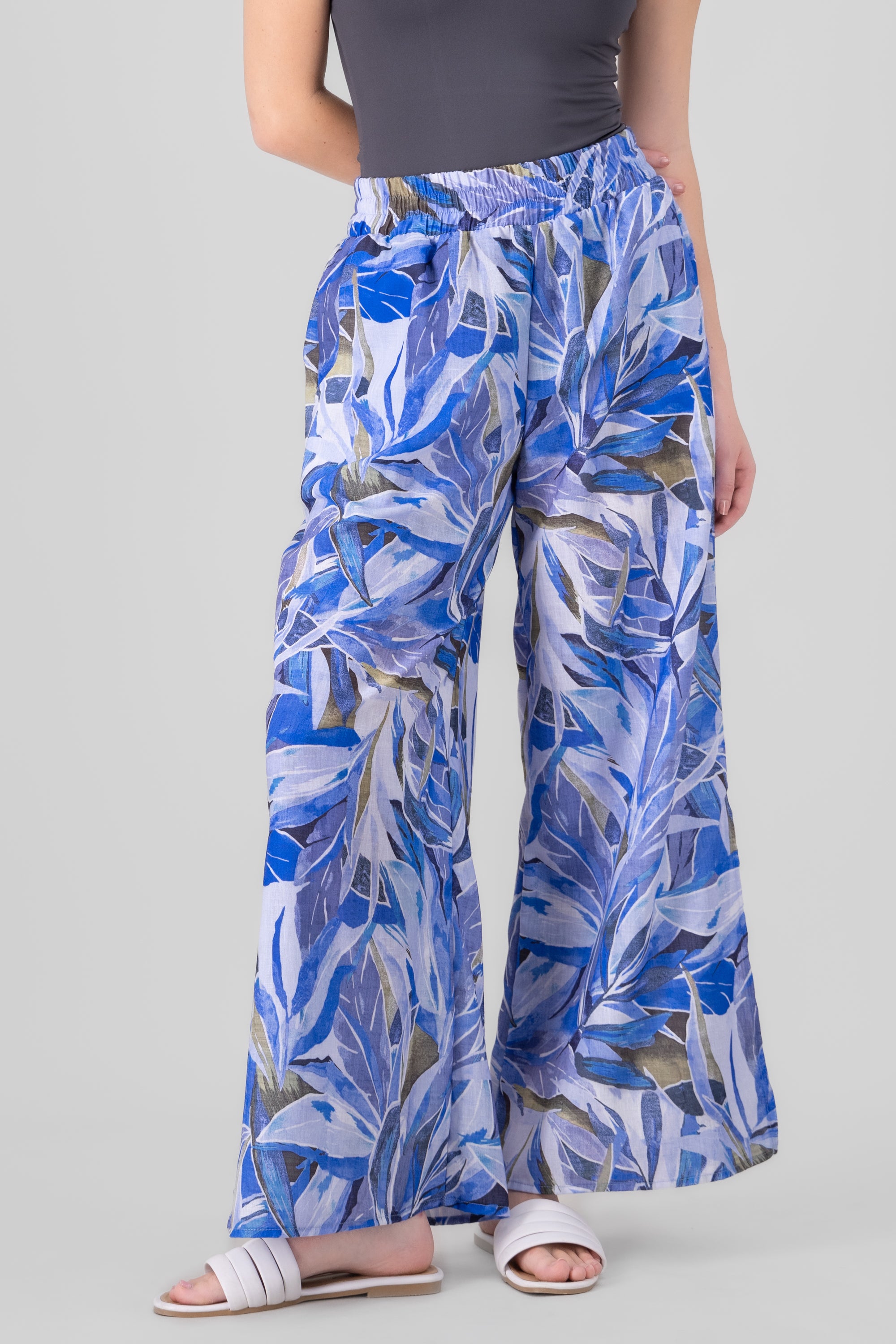 Vacation Floral Printed Fun Pant BLUE COMBO