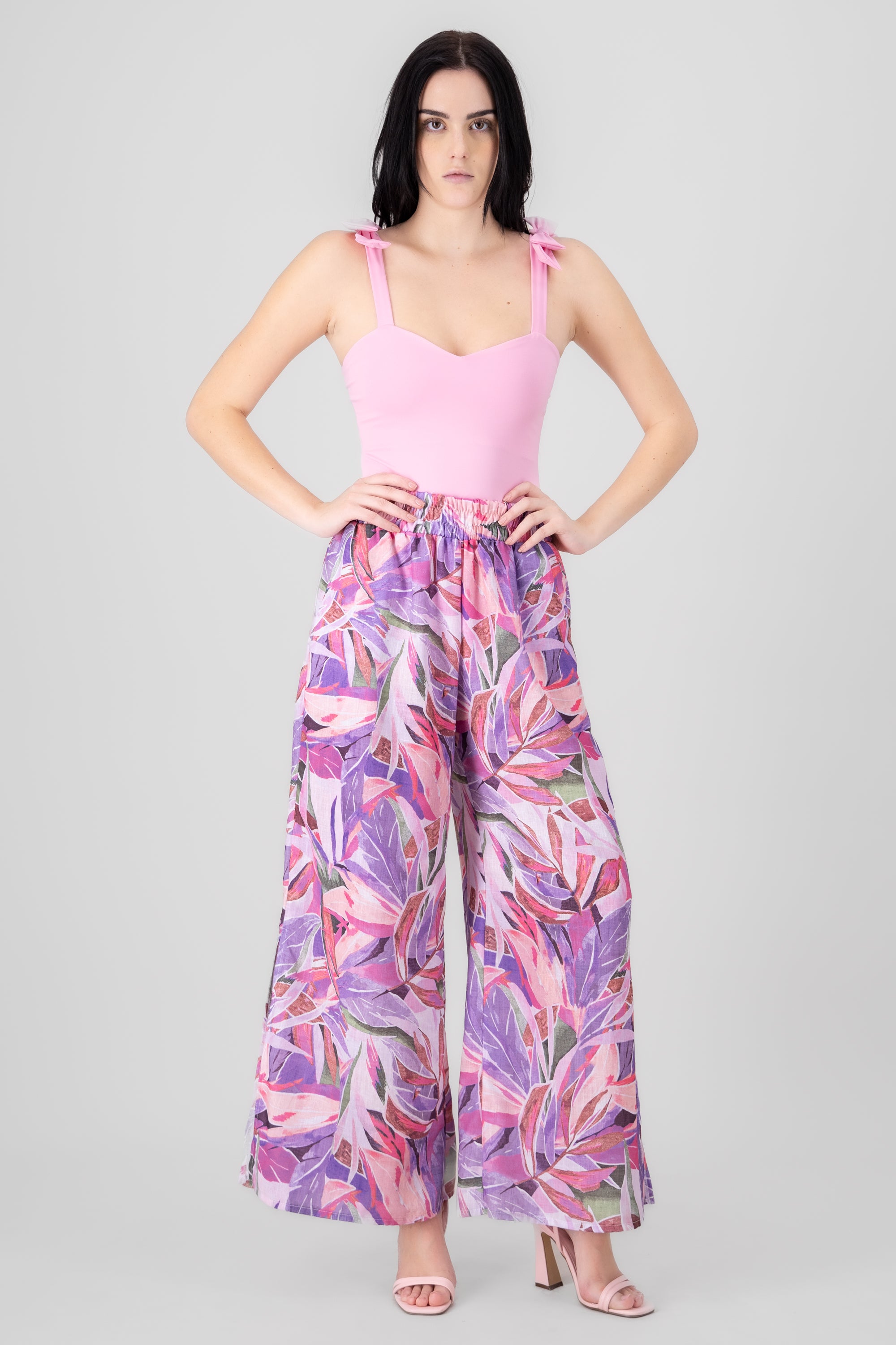 Vacation Floral Printed Fun Pant PURPLE COMBO