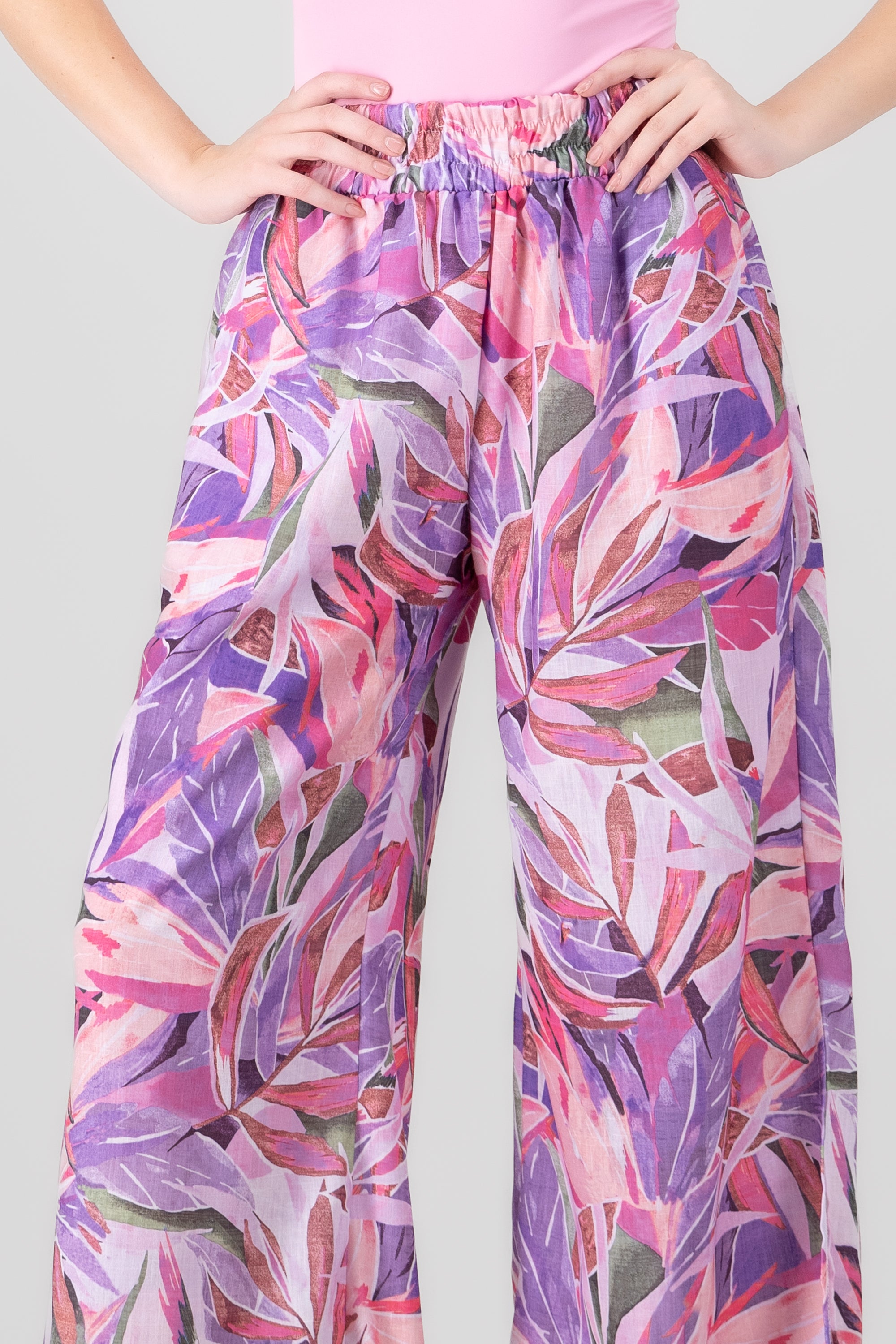 Vacation Floral Printed Fun Pant PURPLE COMBO