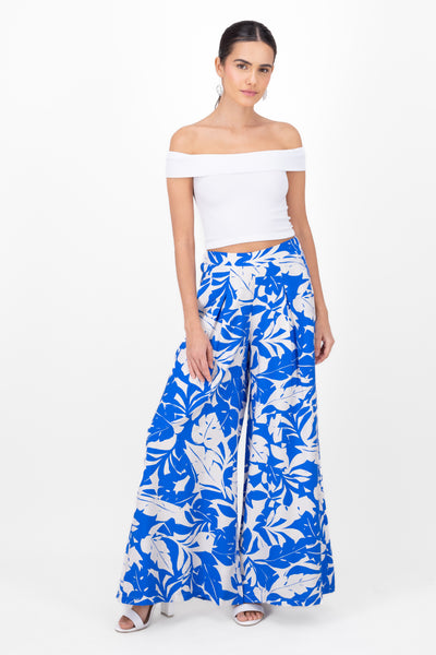 Leaf Printed Wide Leg Pant BLUE COMBO