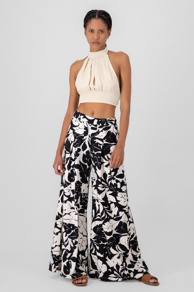 Leaf Printed Wide Leg Pant BLUE COMBO