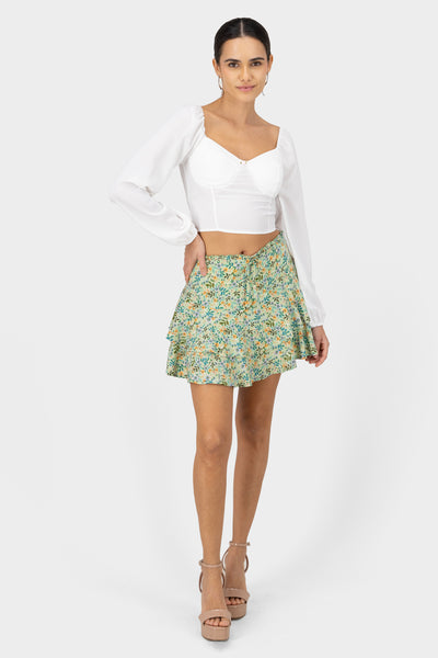 Floral Ruffled Detail Mini Skirt GREEN COMBO