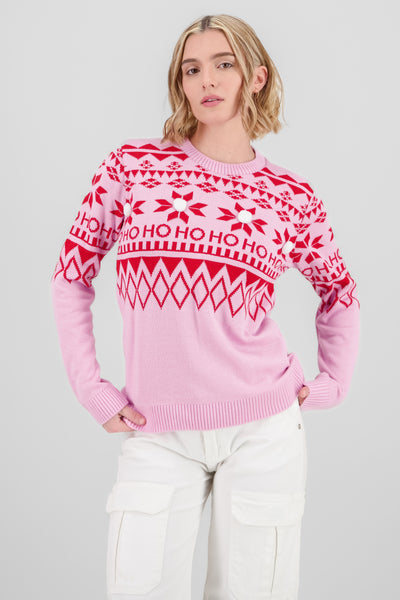 Pompom Details Christmas Sweater PINK COMBO