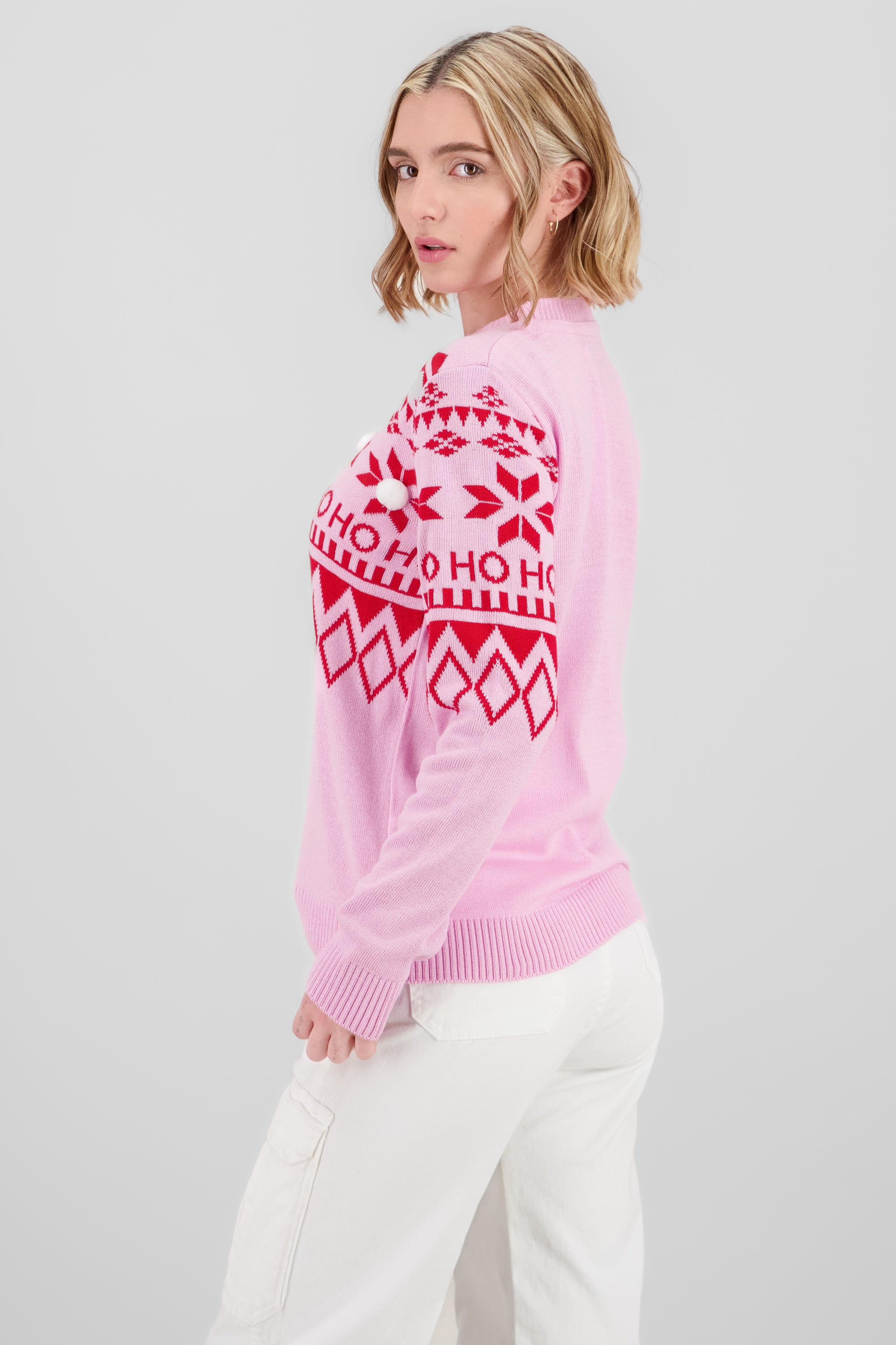 Pompom Details Christmas Sweater PINK COMBO