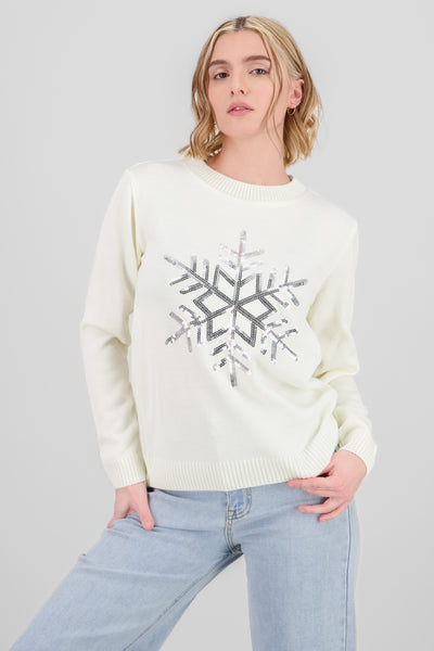 Snowflake Christmas Sweater with sequin Detail IVORY