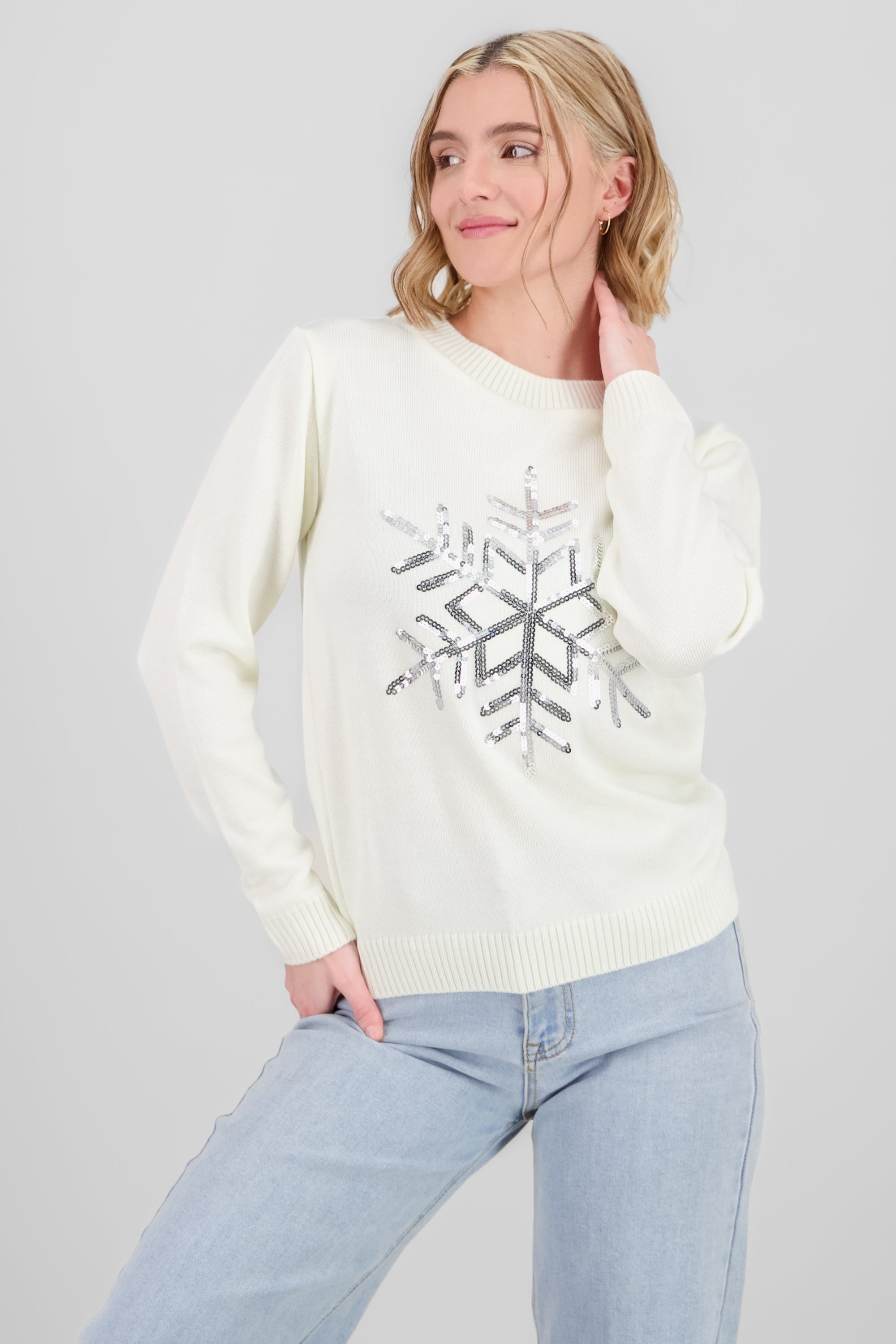 Snowflake Christmas Sweater with sequin Detail IVORY