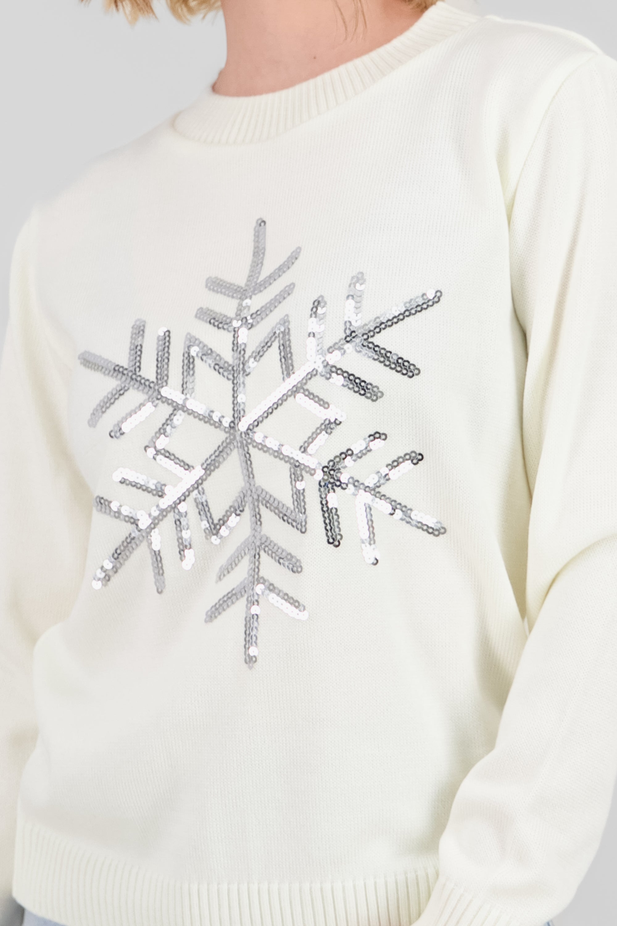 Snowflake Christmas Sweater with sequin Detail IVORY