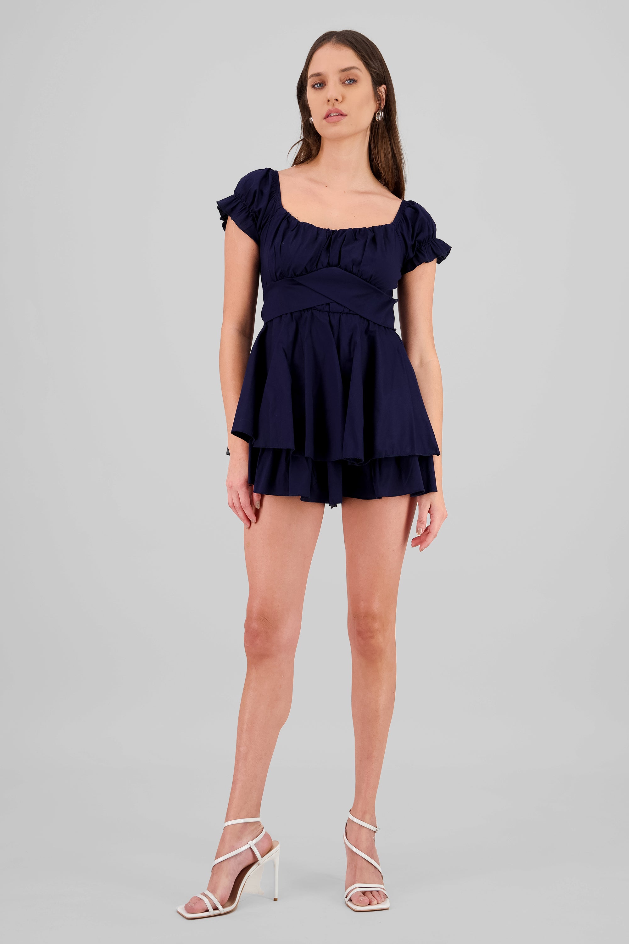 Wrinkled Bustier Mini Dress NAVY