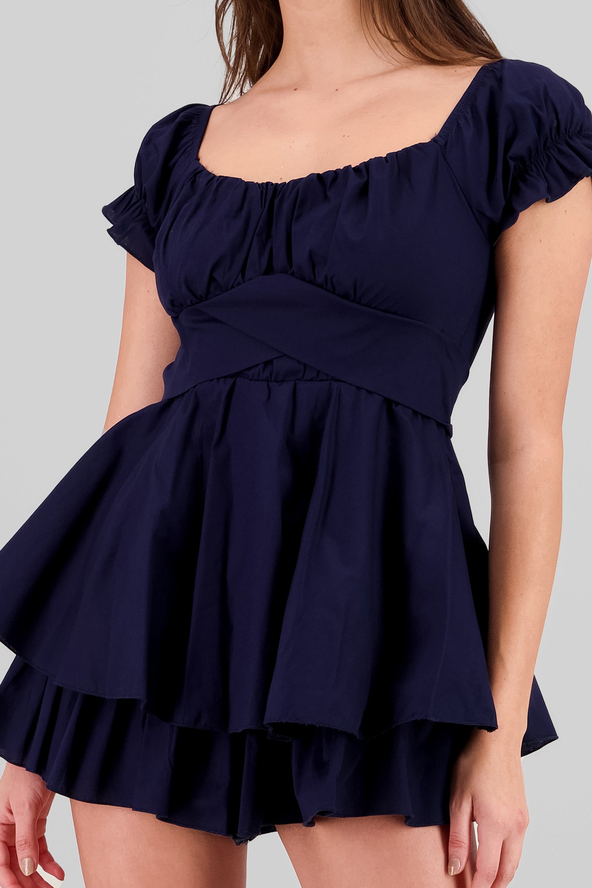 Wrinkled Bustier Mini Dress NAVY