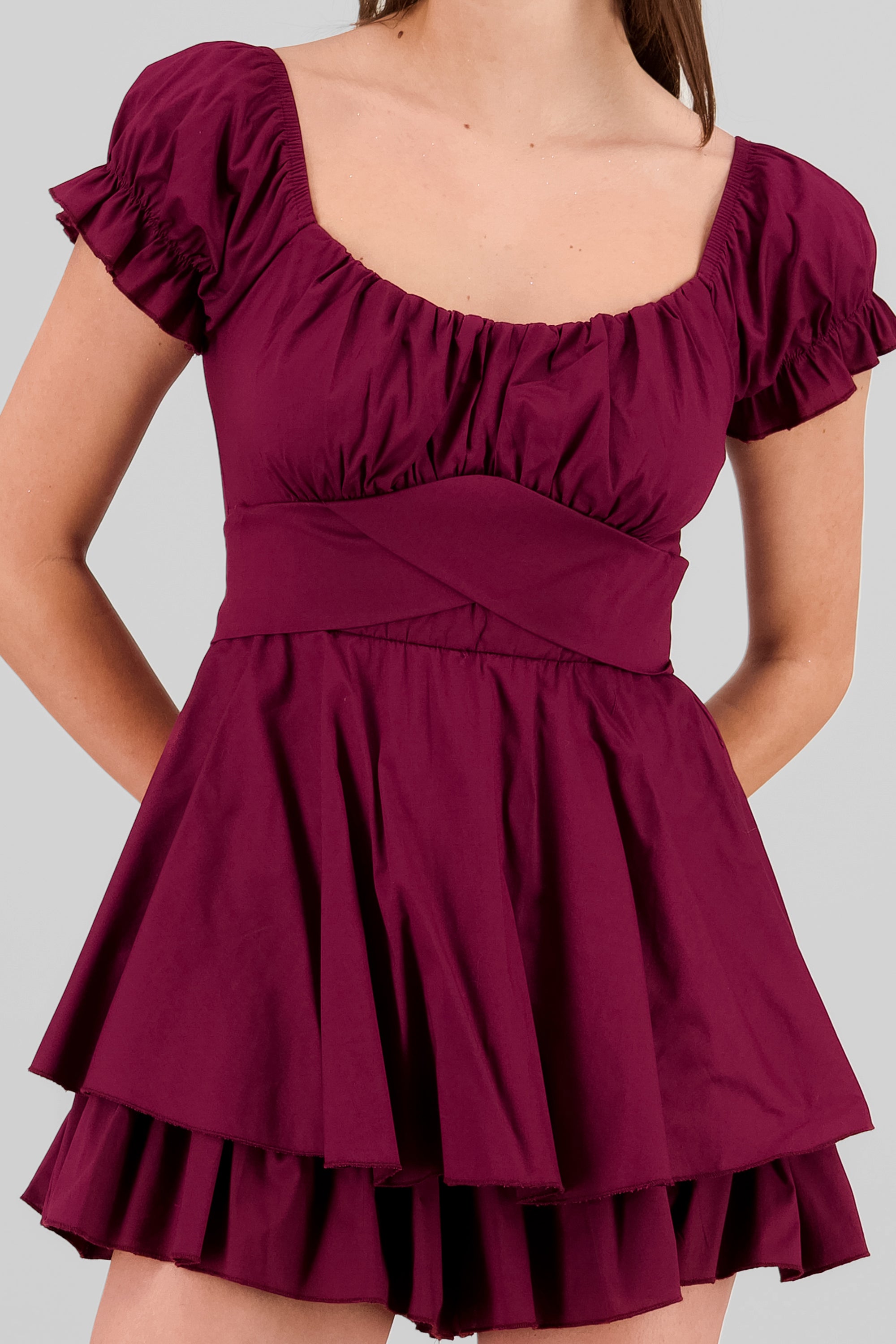 Wrinkled Bustier Mini Dress PLUM