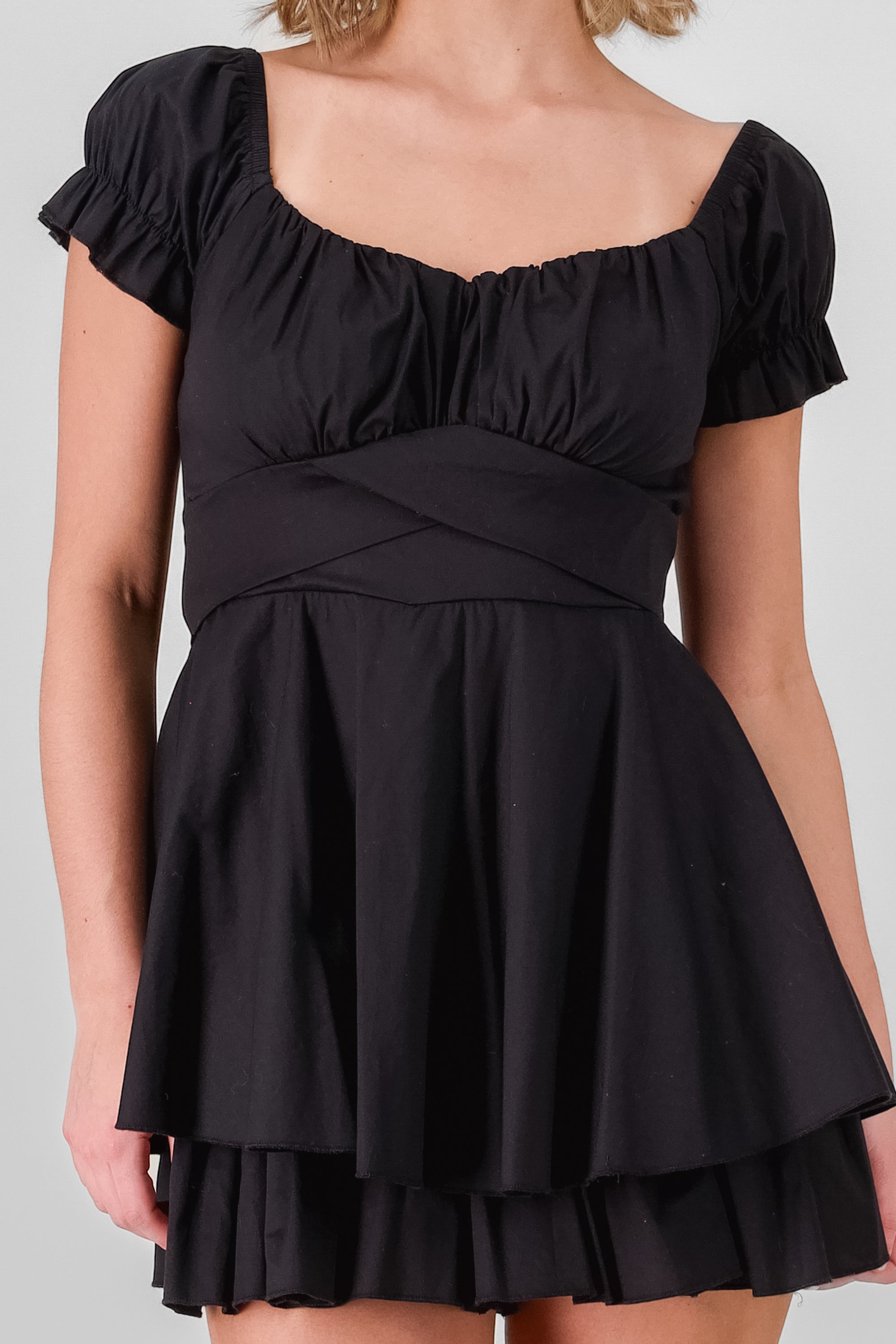 Wrinkled Bustier Mini Dress BLACK