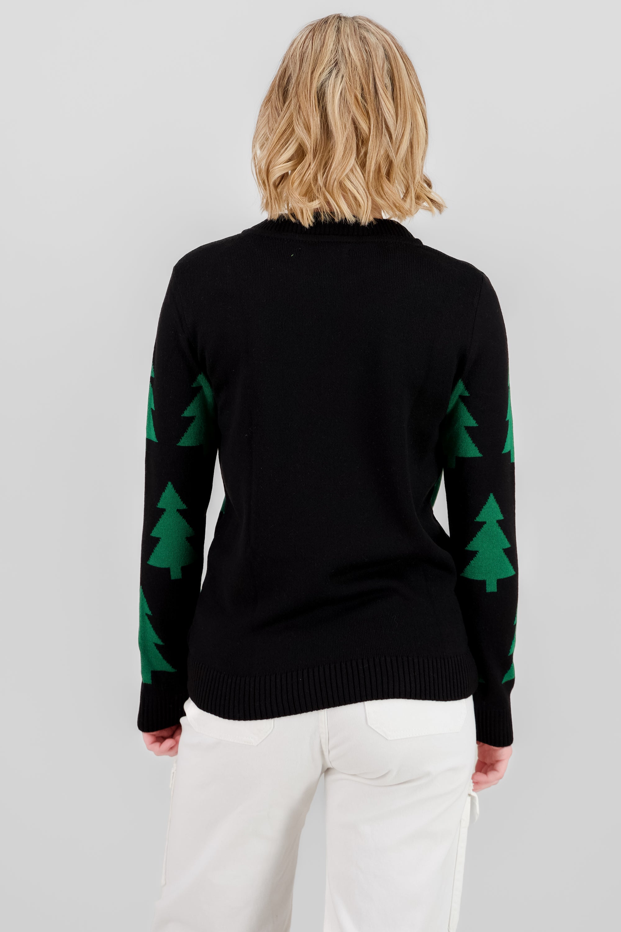 Pine Sequin Details Christmas Sweater BLACK COMBO