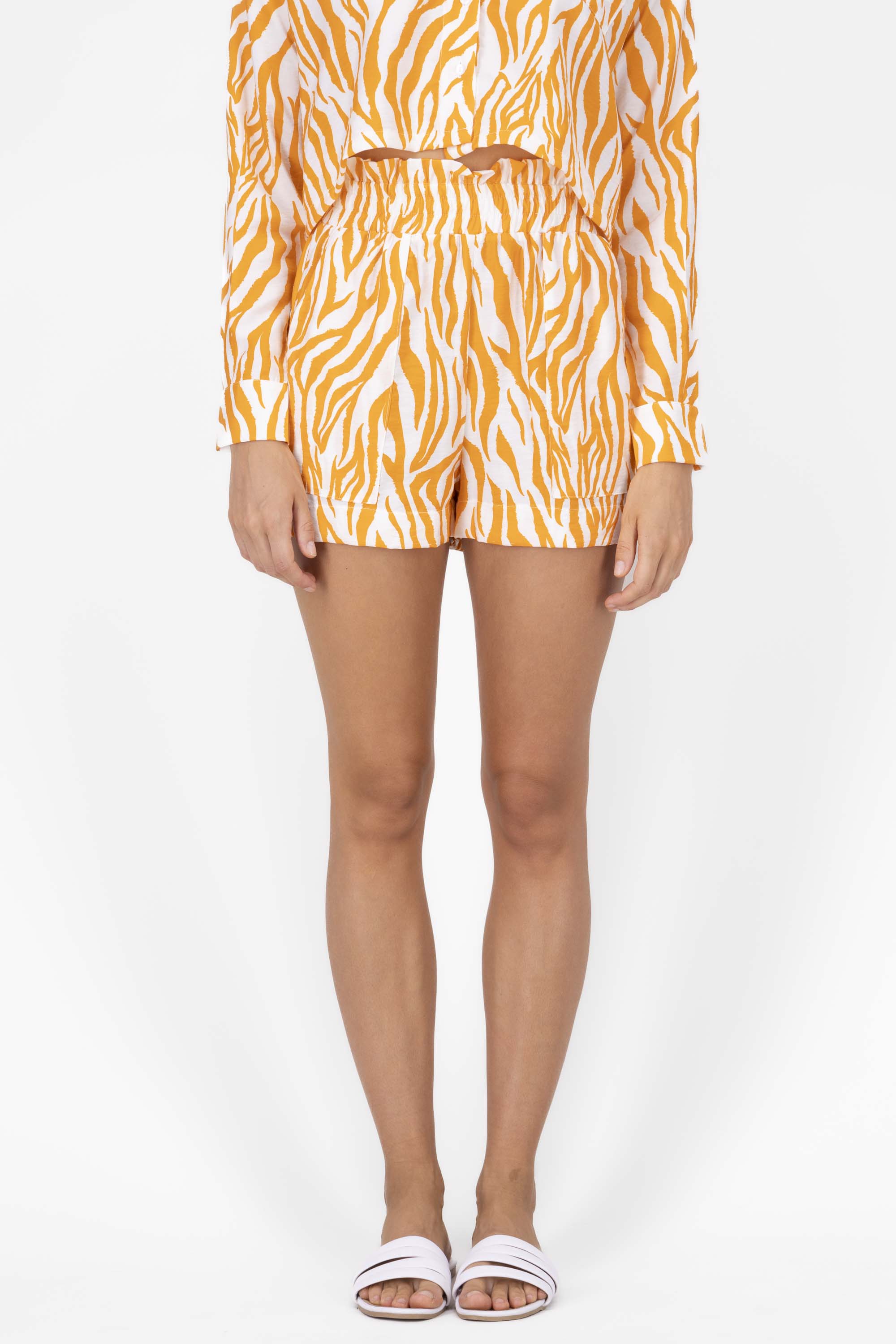 Zebra Print High Waisted Shorts ORANGE COMBO