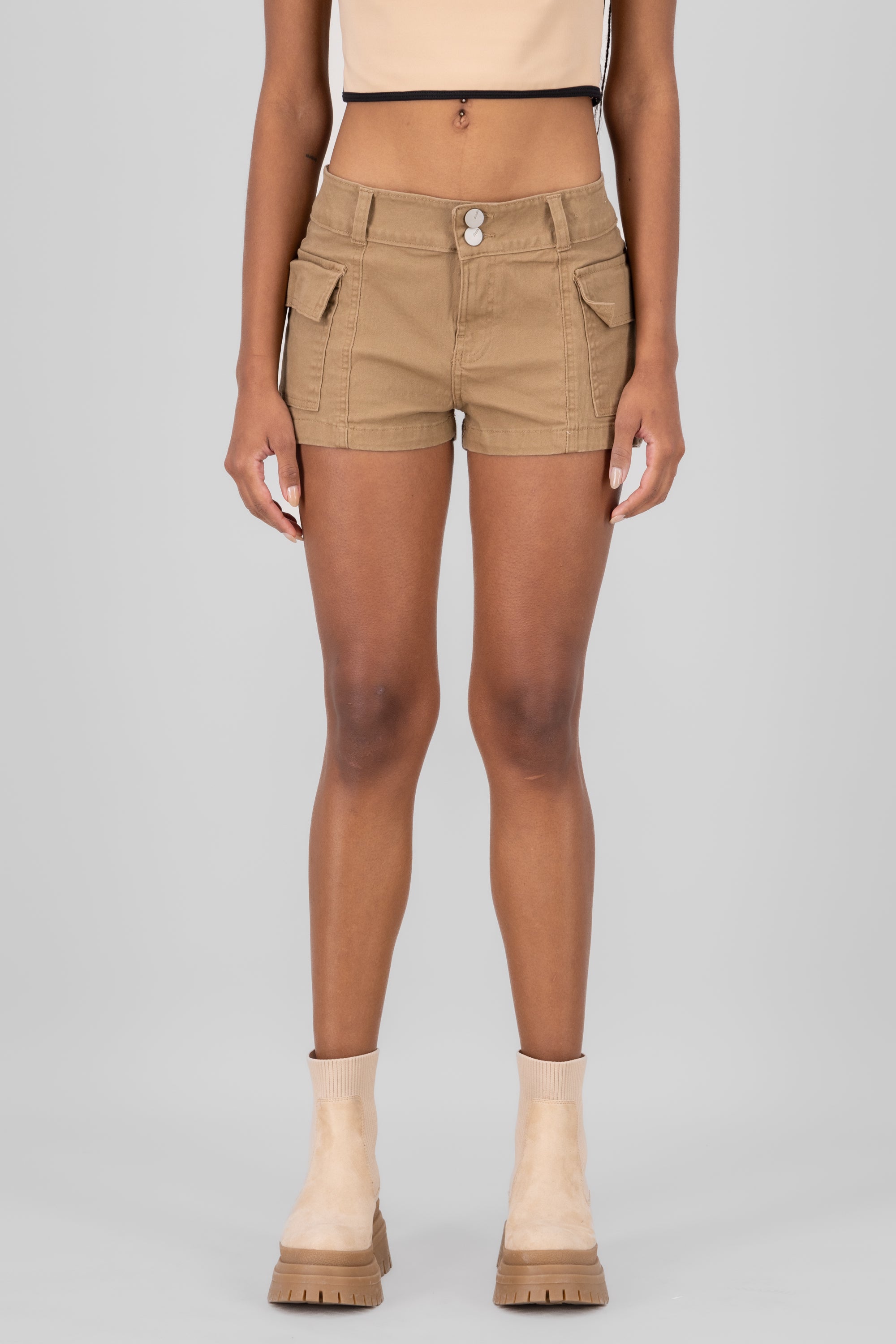 Low Waist Cargo Mini Shorts KHAKI