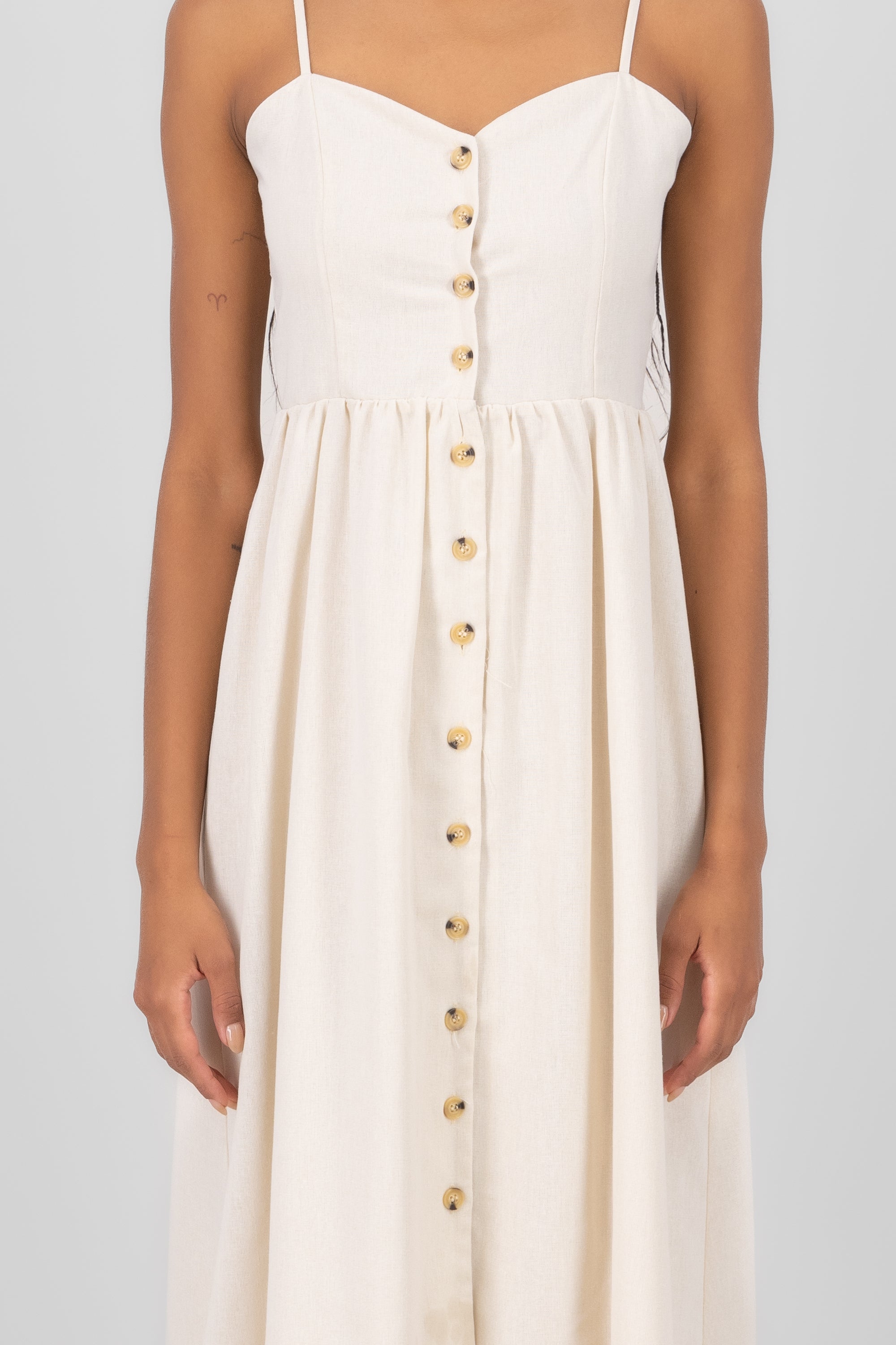 Buttoned Linen Midi Dress SAND