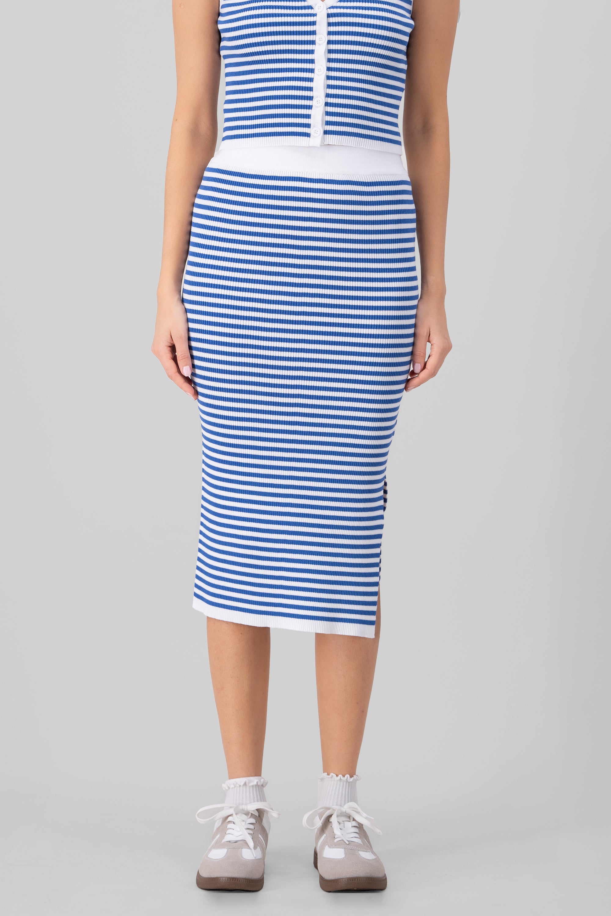 Knitted Stripped Midi Skirt BLUE COMBO