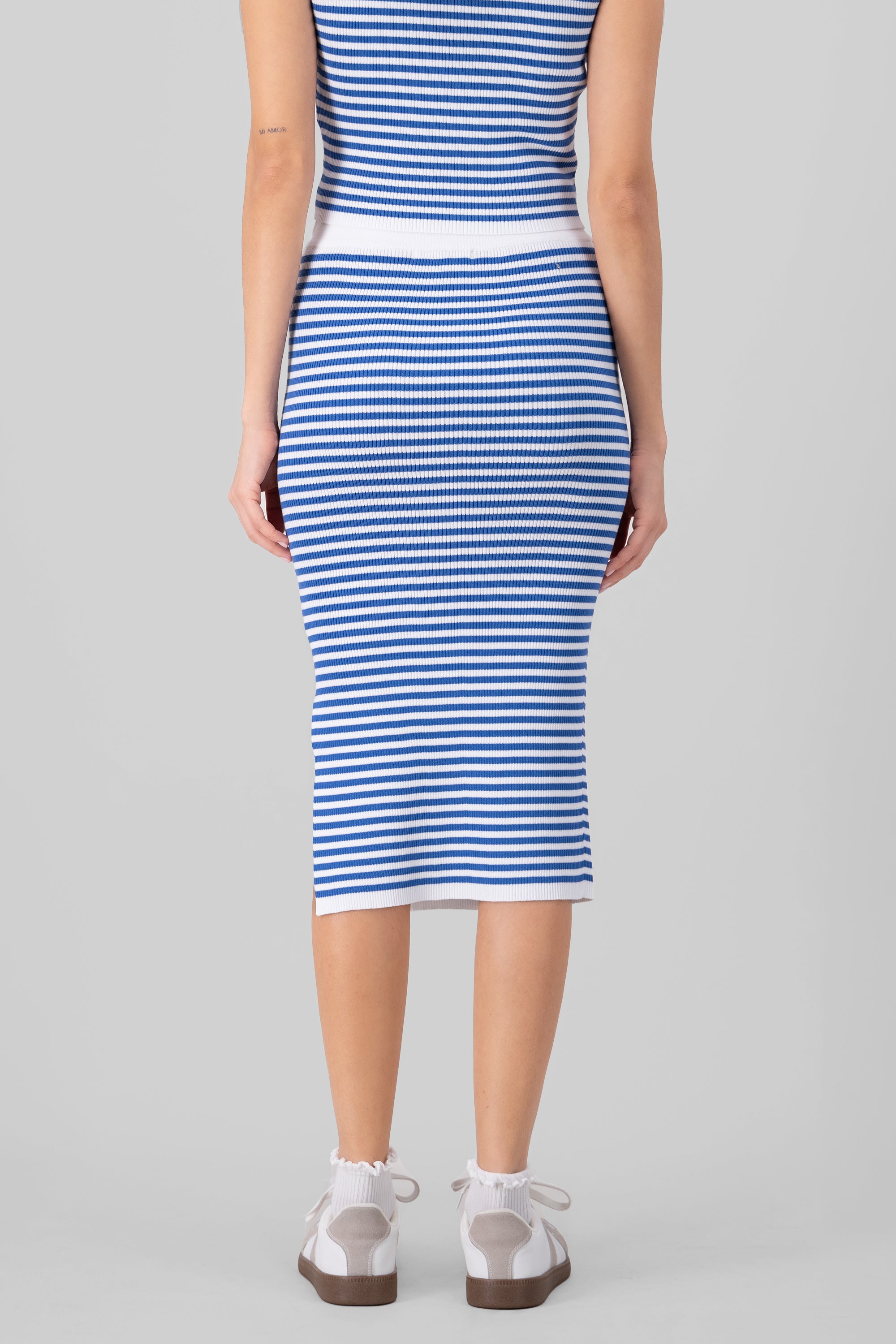 Knitted Stripped Midi Skirt BLUE COMBO