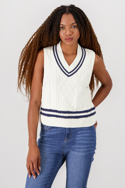 Contrast Knit Vest NAVY COMBO