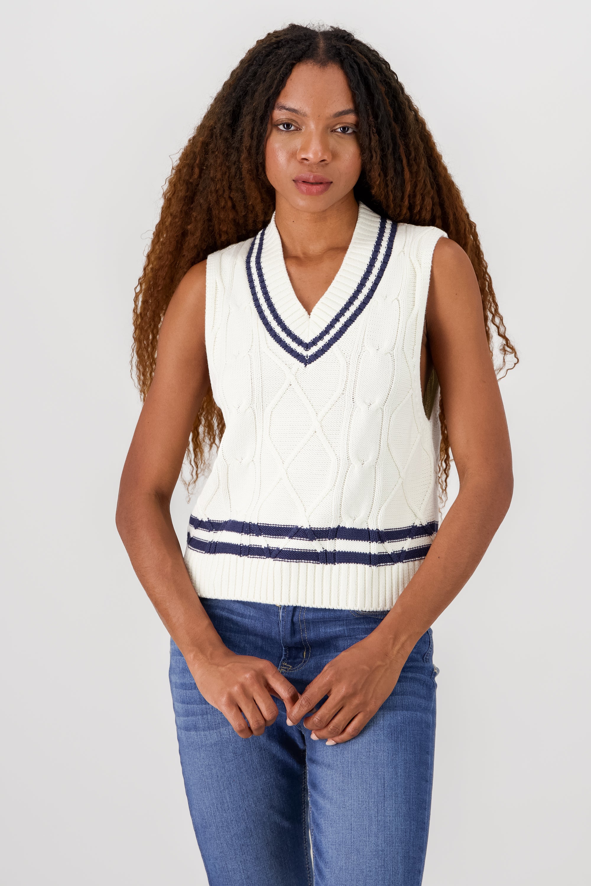 Contrast Knit Vest NAVY COMBO