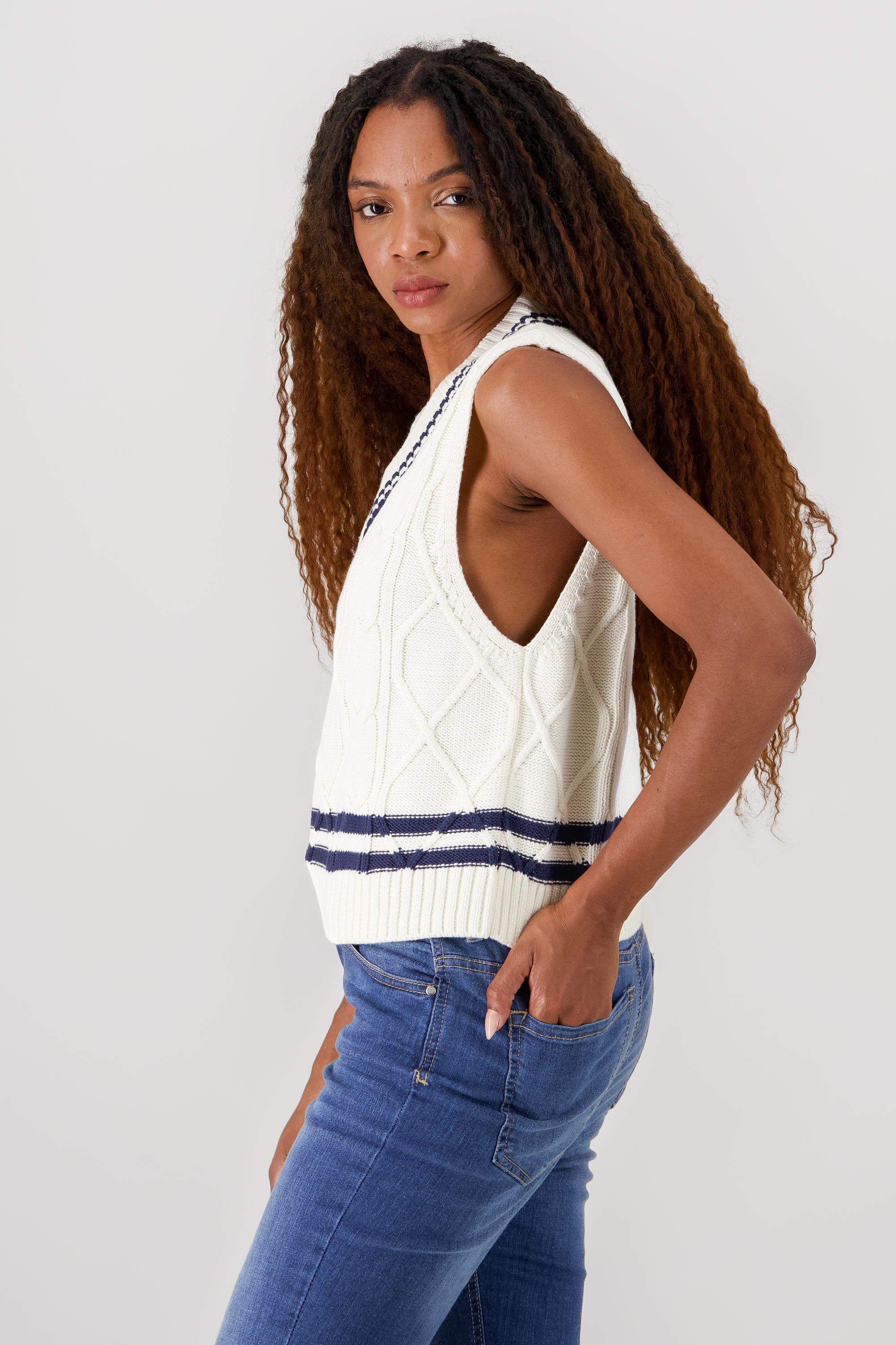 Contrast Knit Vest NAVY COMBO