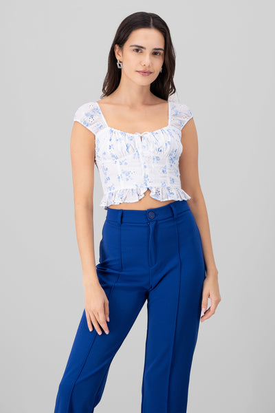 Eyelet Floral Top BLUE COMBO