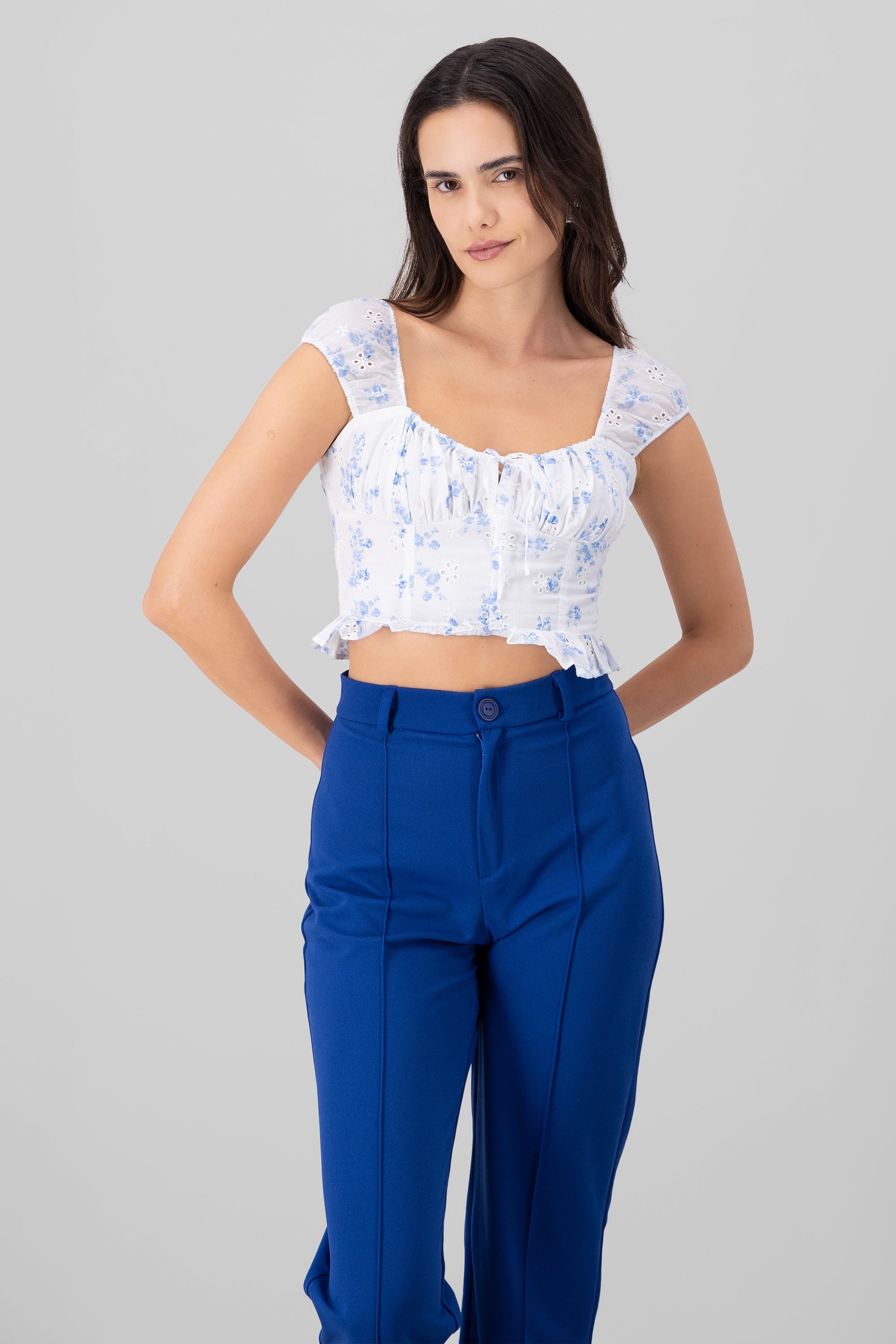 Eyelet Floral Top BLUE COMBO