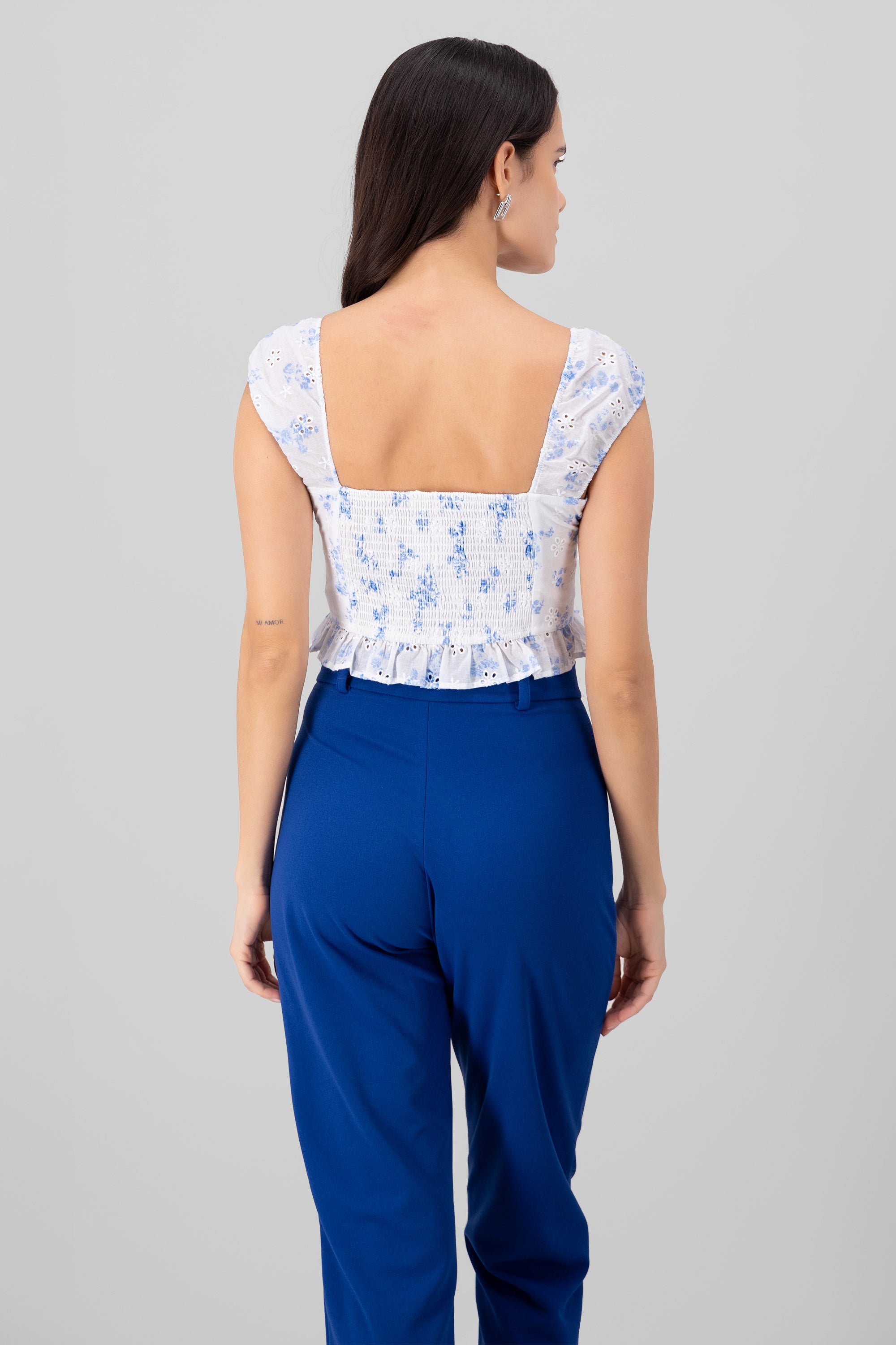 Eyelet Floral Top BLUE COMBO