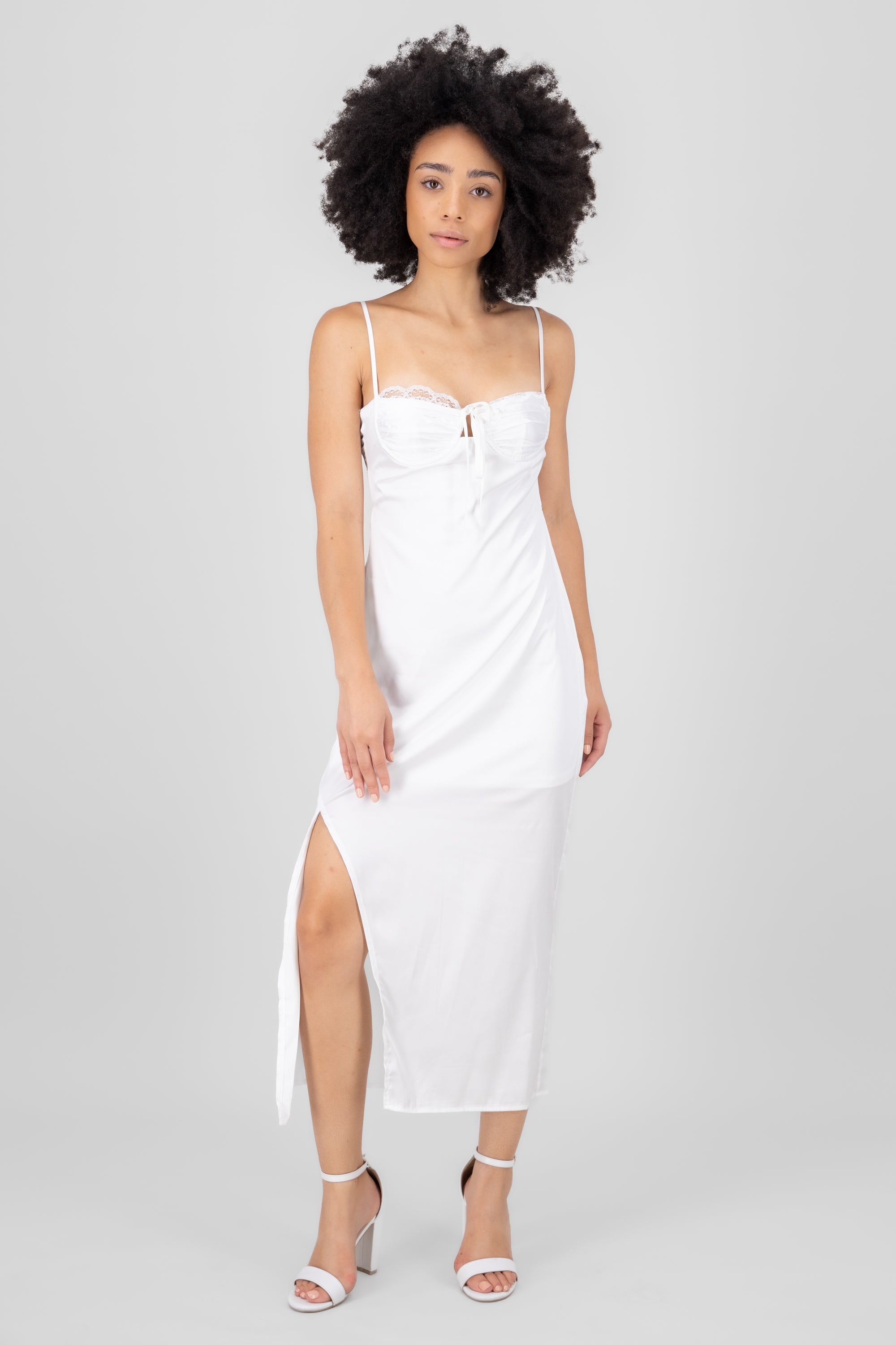 Lace Detail Satin Maxi Dress WHITE